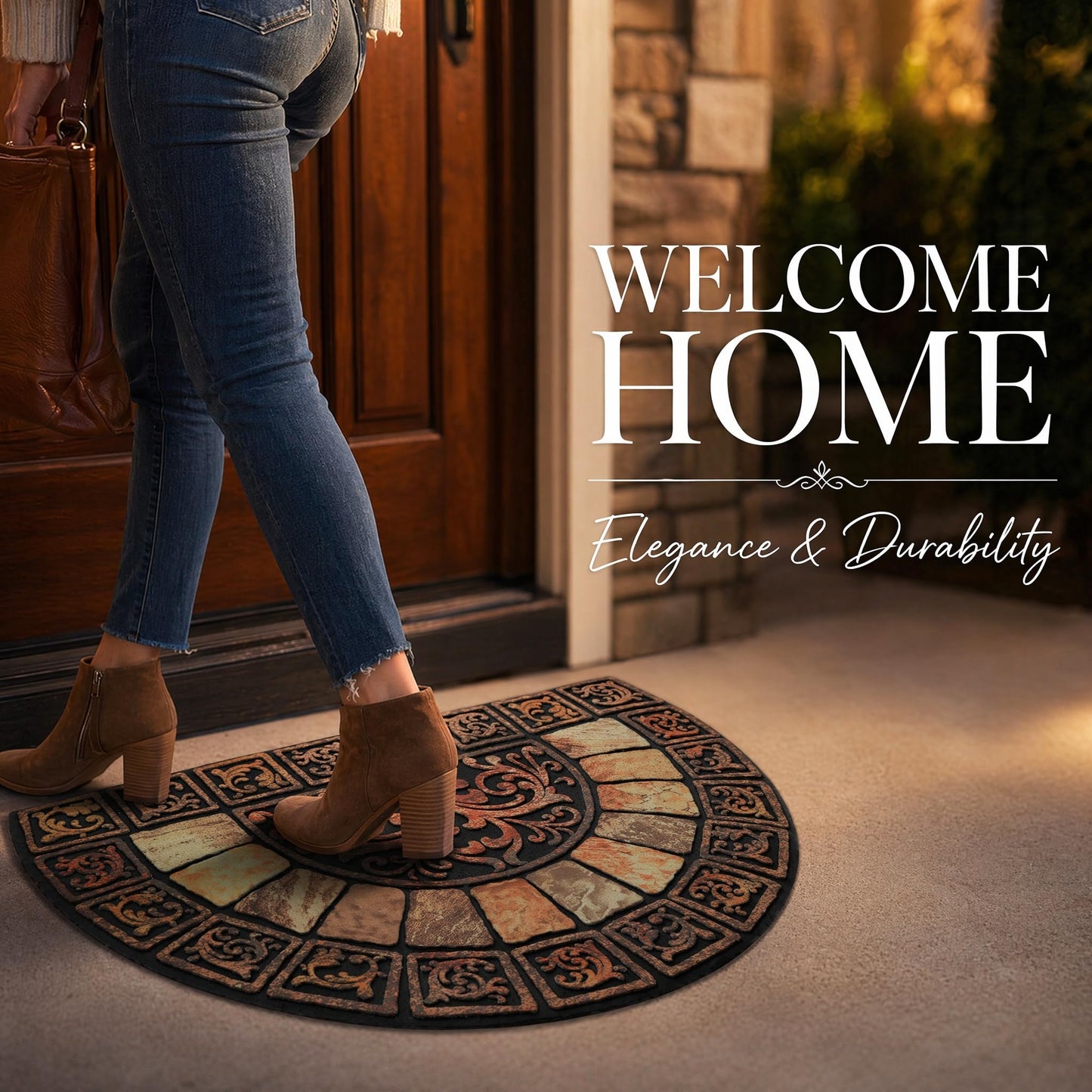 Cedilis Half Round Door Mat, 24 x 36 Inch Front Door Mat, Semi Circle Non-Slip Outdoor Door Mats, Half Circle Rug for Outside Entry, Heavy Duty Rubber Doormat, Low-Profile Welcome Entrance Way Rug