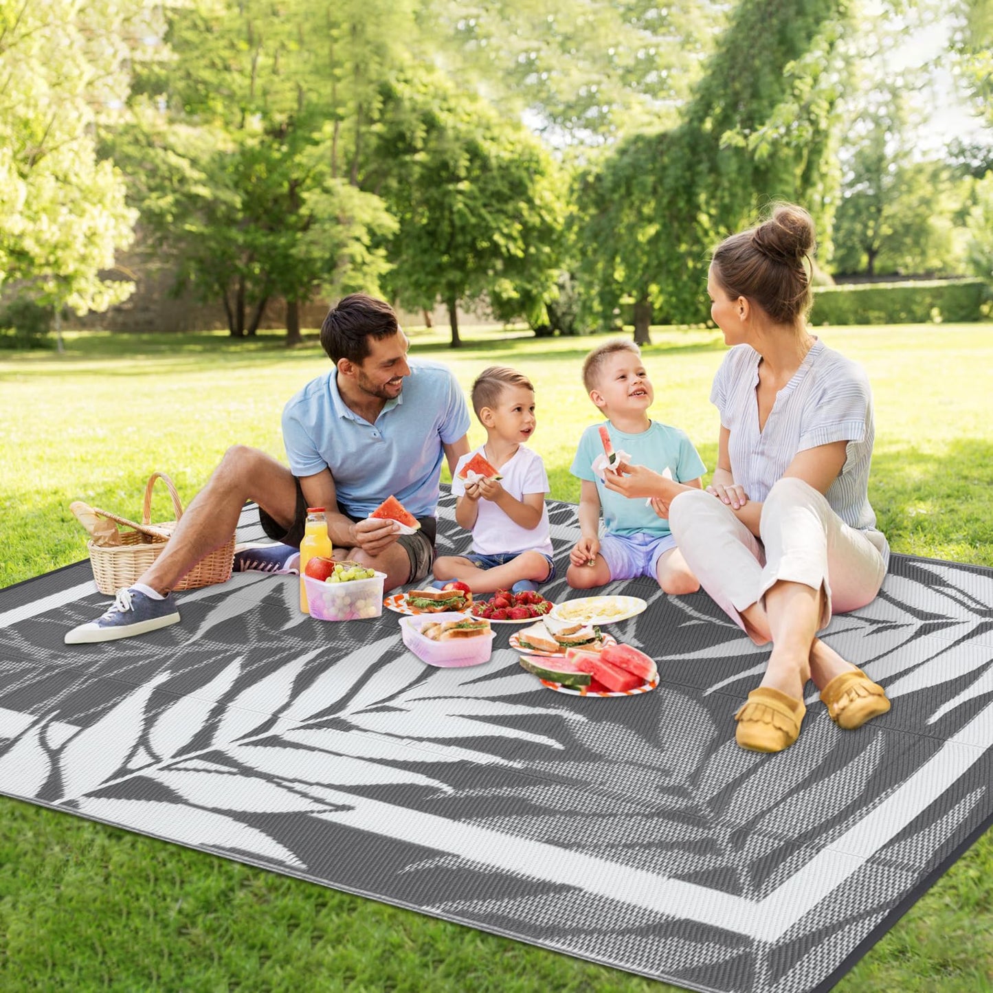 GAOMON 9'x18' Outdoor Rug Waterproof, Reversible Plastic Straw Rug for Large Patio, Backyard, Poolside, Deck – UV Resistant, Heavy Duty, Easy Clean Outdoor Carpet for High Traffic, Grey&White
