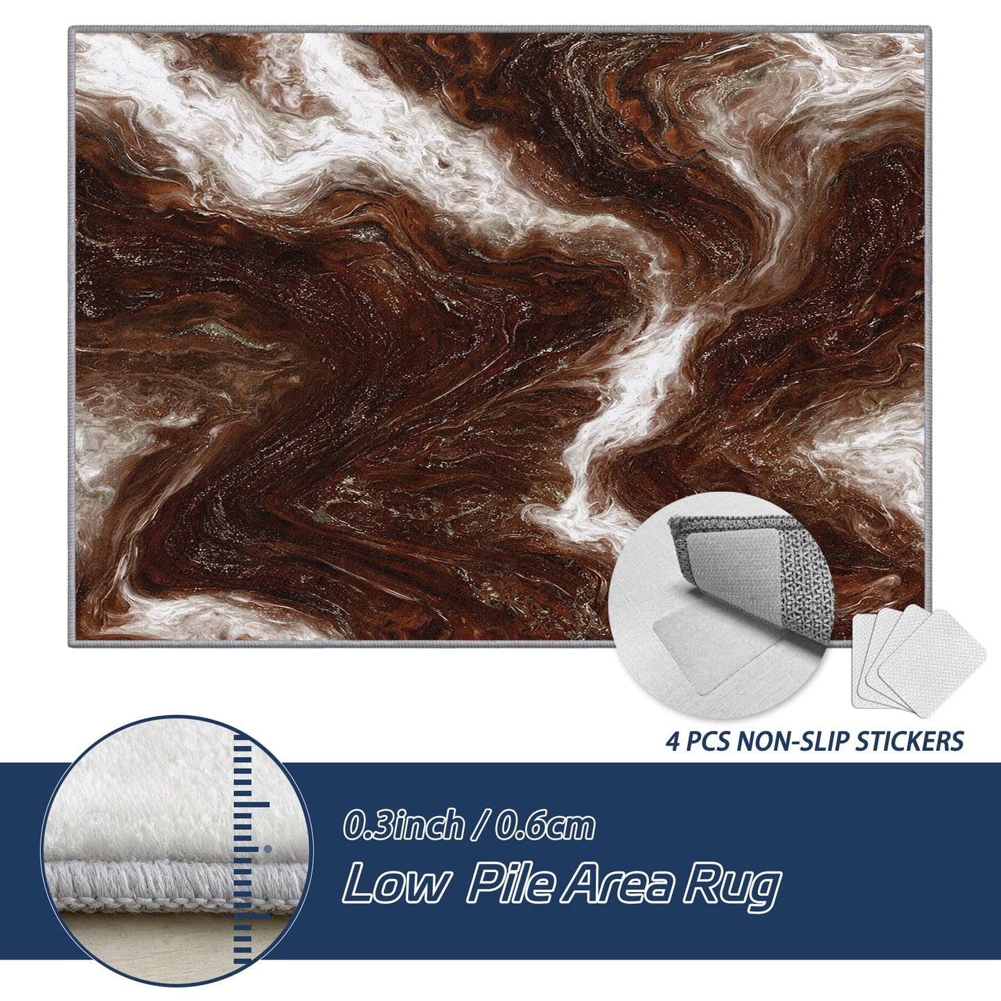 Aquailis Marble Rugs for Living Room - 2x3 Rug, Abstract Modern Area Rug, Brown Gold Marble Swirl Washable Non Slip Soft Rugs, Contemporary Carpet, Luxury Earth Tone Home Decor, Abstract Art Gifts
