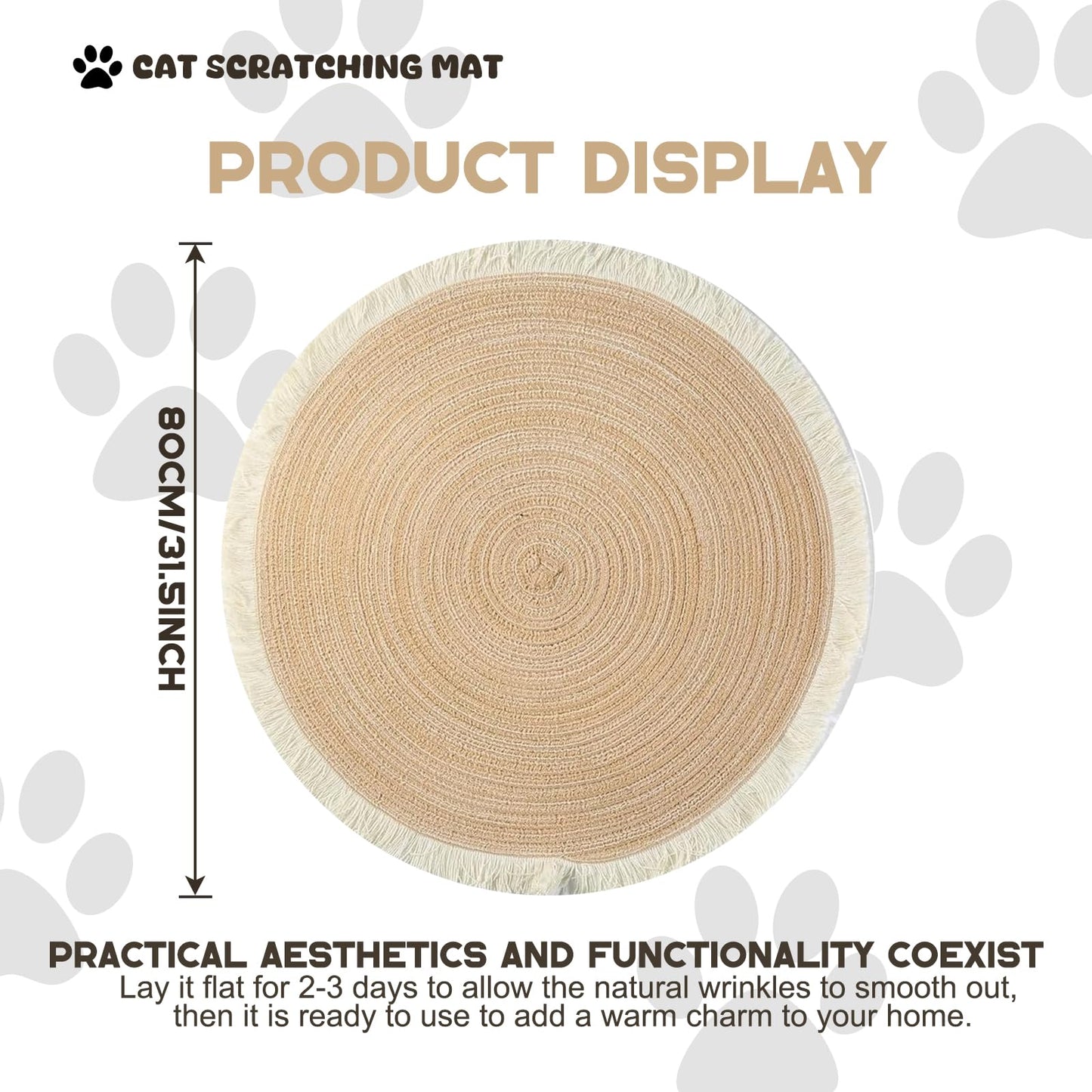 Xanadued Cotton Rope Area Rug for Cats, Cat Scratch Rug, Washable Boho Braided Circle Rug, Soft and Stylish Home Accen for Cat Lovers