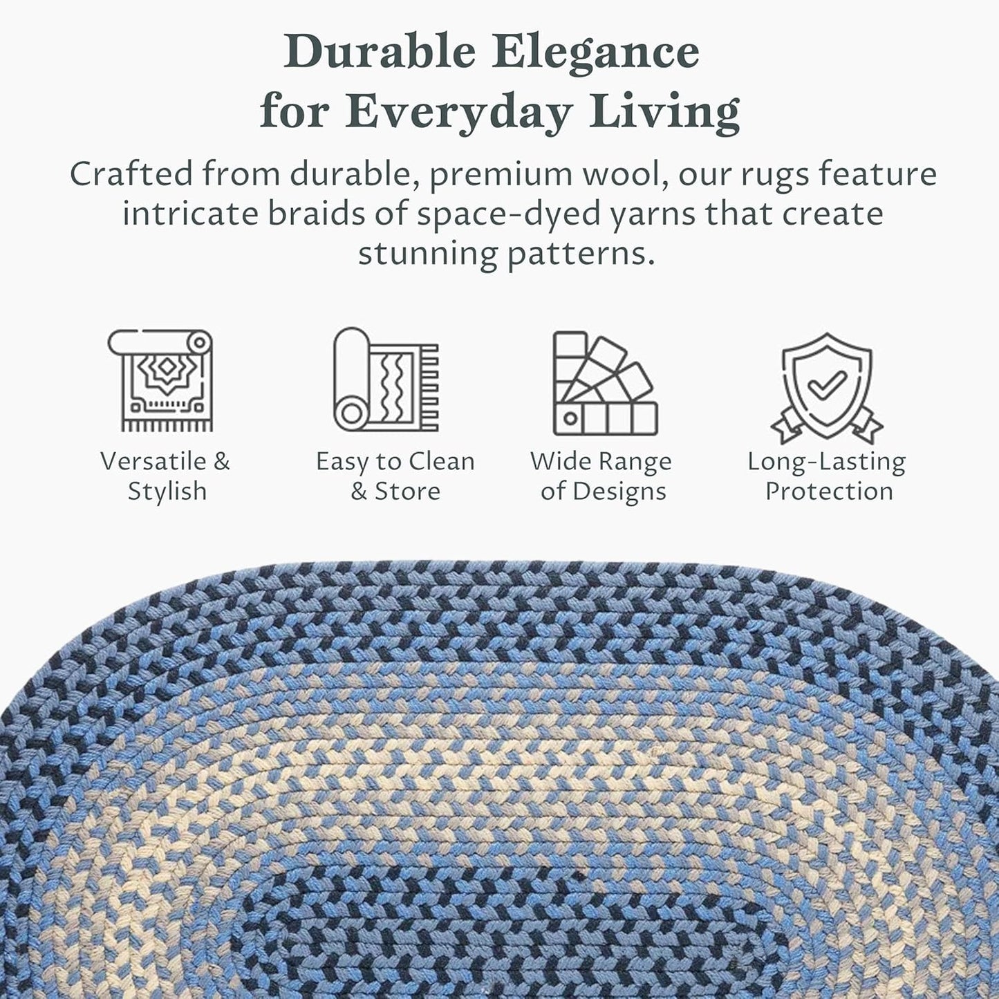 RRI Home Decor Tranquility TQ12 Blue 2' x 3' Oval - Braided Area Rug, Home Decor, Floor Mat or Bedroom Rug - Easy Care, Ideal for High Traffic Areas in Hallway and Living Room - Made in USA
