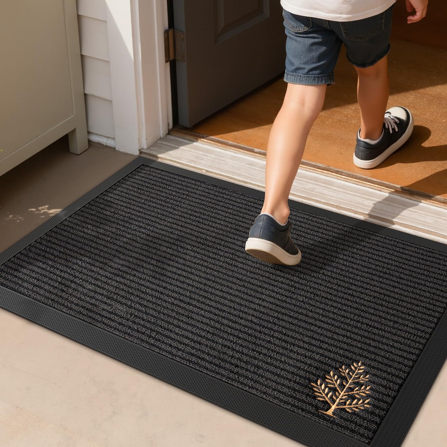 LUMI Outside Welcome Door Mat 24x36, Non-Slip Heavy Duty Dirt Trapper, Grey