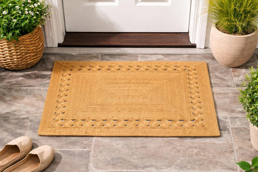 VAYAN Handwoven Natural Jute Rectangular Rug | Rustic Vintage Braided Rug | Nature Friendly Floor Mat for Living Room, Bedroom, Kitchen, Farmhouse, Patio, Hallway Carpet (Beige, 2'x3' Feet)