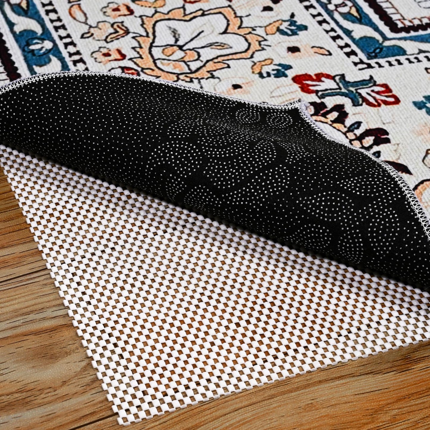 Non Slip Rug Pad Gripper 8X10 FT for Hardwood Floors, Eco-Friendly Anti Skid Mat Under Area Rugs, Keeps Rugs Safe and Flat, Odorless Cushioned Pad for Floor Protection, Easy to Trim Multi-Use Mat