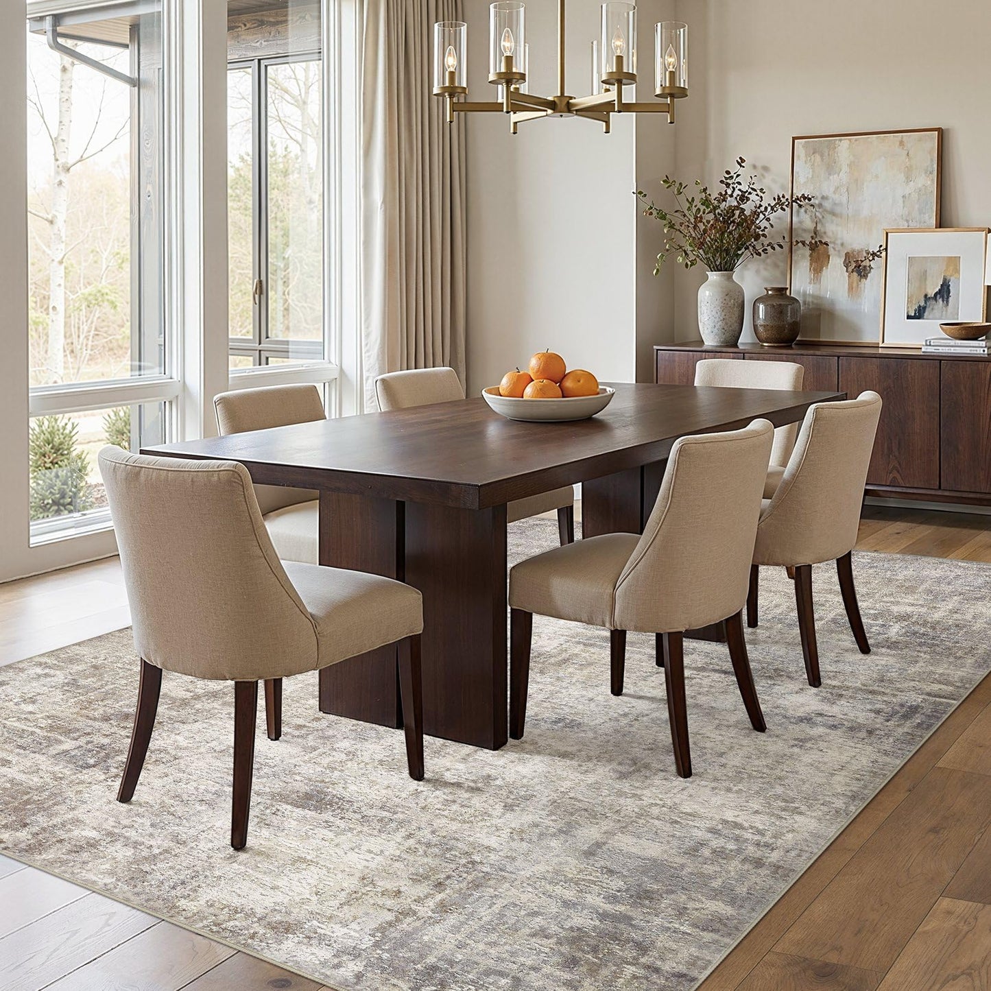 cotiled Washable 8x10 Area Rug for Living Room - Modern Abstract Carpet with Non-Slip Backing, Low Pile & Soft, Stain Resistant, Kid & Pet Friendly Decor for Bedroom & Dining Room - Brown Grey