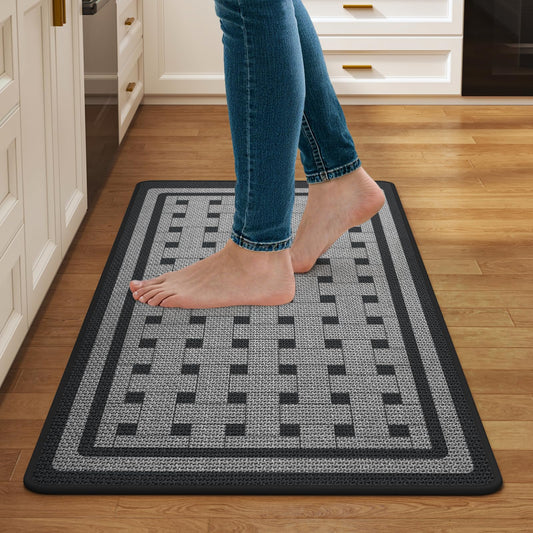 QiCaiJia Kitchen Mats for Floor, 17''x30'' Washable Absorbent Non Slip Kitchen Mat, Braided Kitchen Runner Rug, Kitchen Sink Rug, Grey