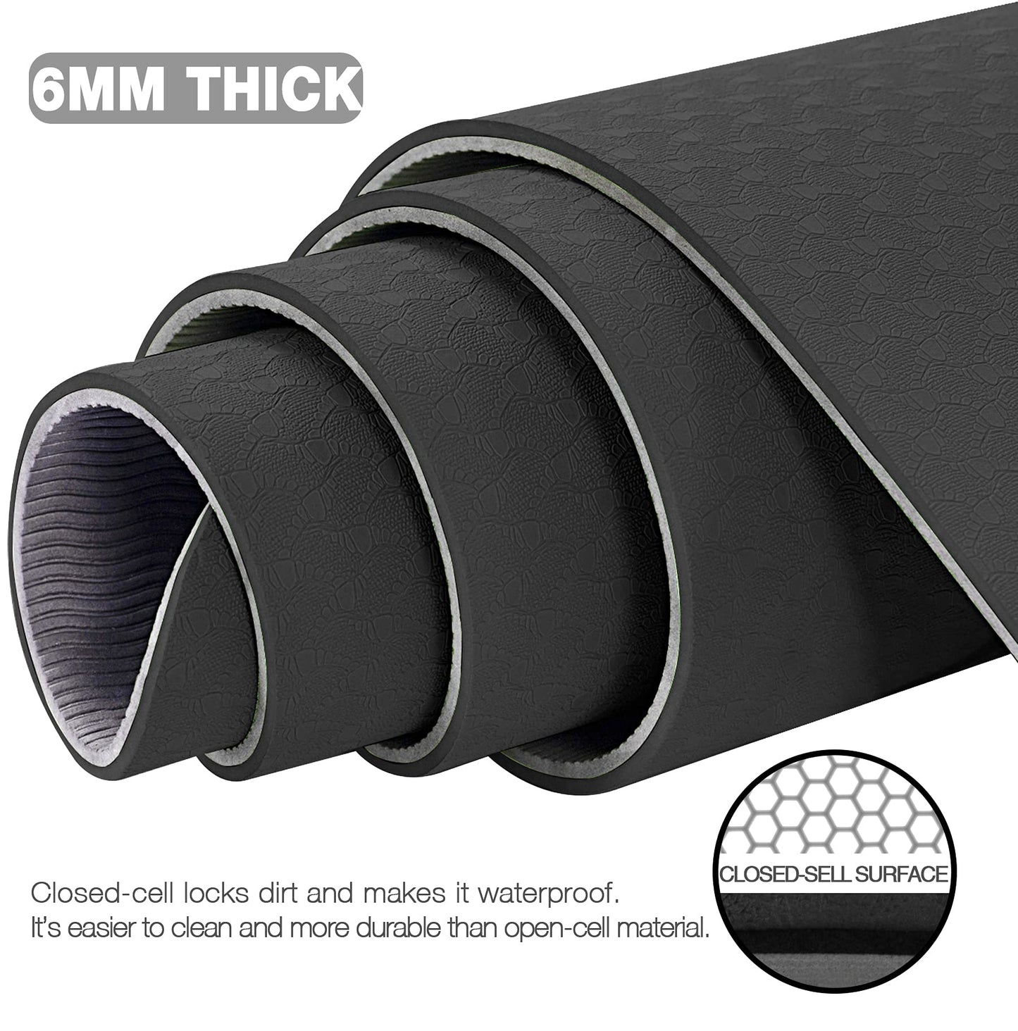 Large Yoga Mat for Men and Women - 6'x4'x6mm, Extra Wide TPE Fitness Mat for Home Gym Workout, Non-Slip, Perfect for Barefoot Exercise (Yoga, Pilates, Stretching, Meditation)