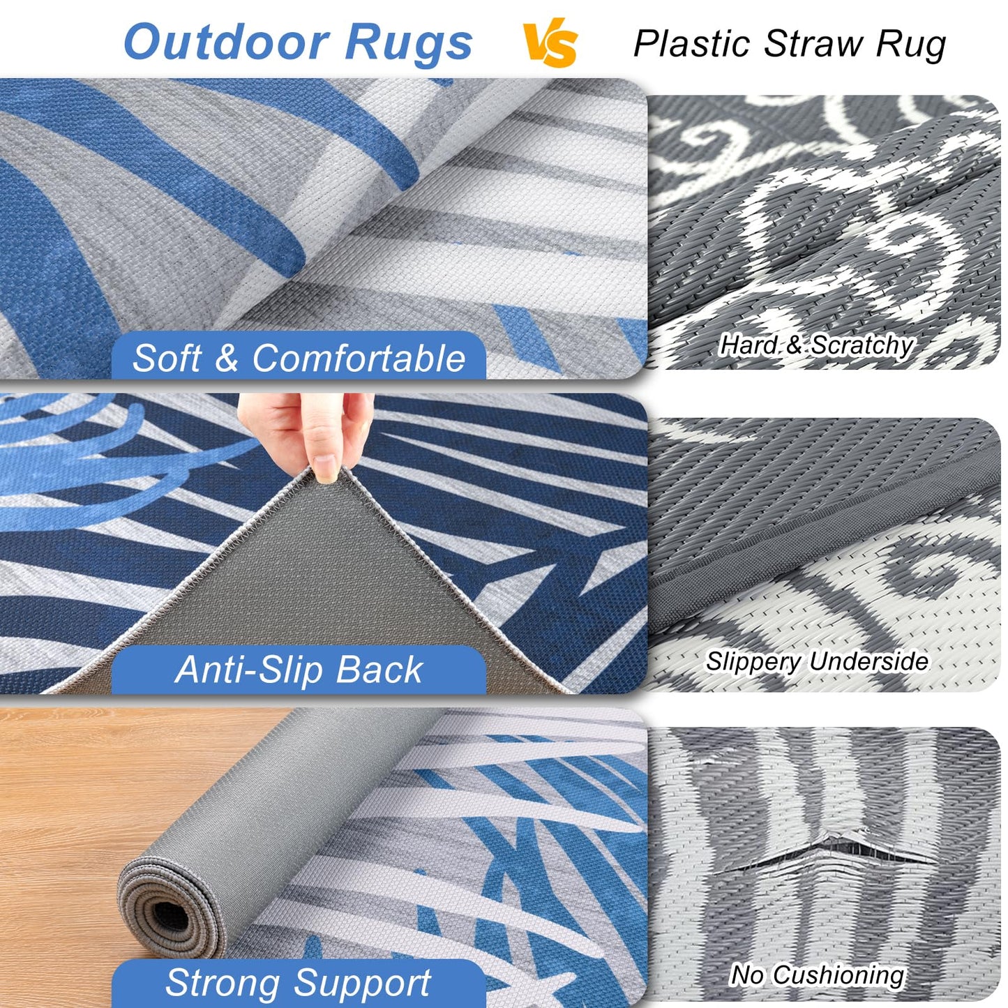 Pauwer Indoor Outdoor Area Rugs 5x7, Washbale Outdoor Patio Rug, Blue White