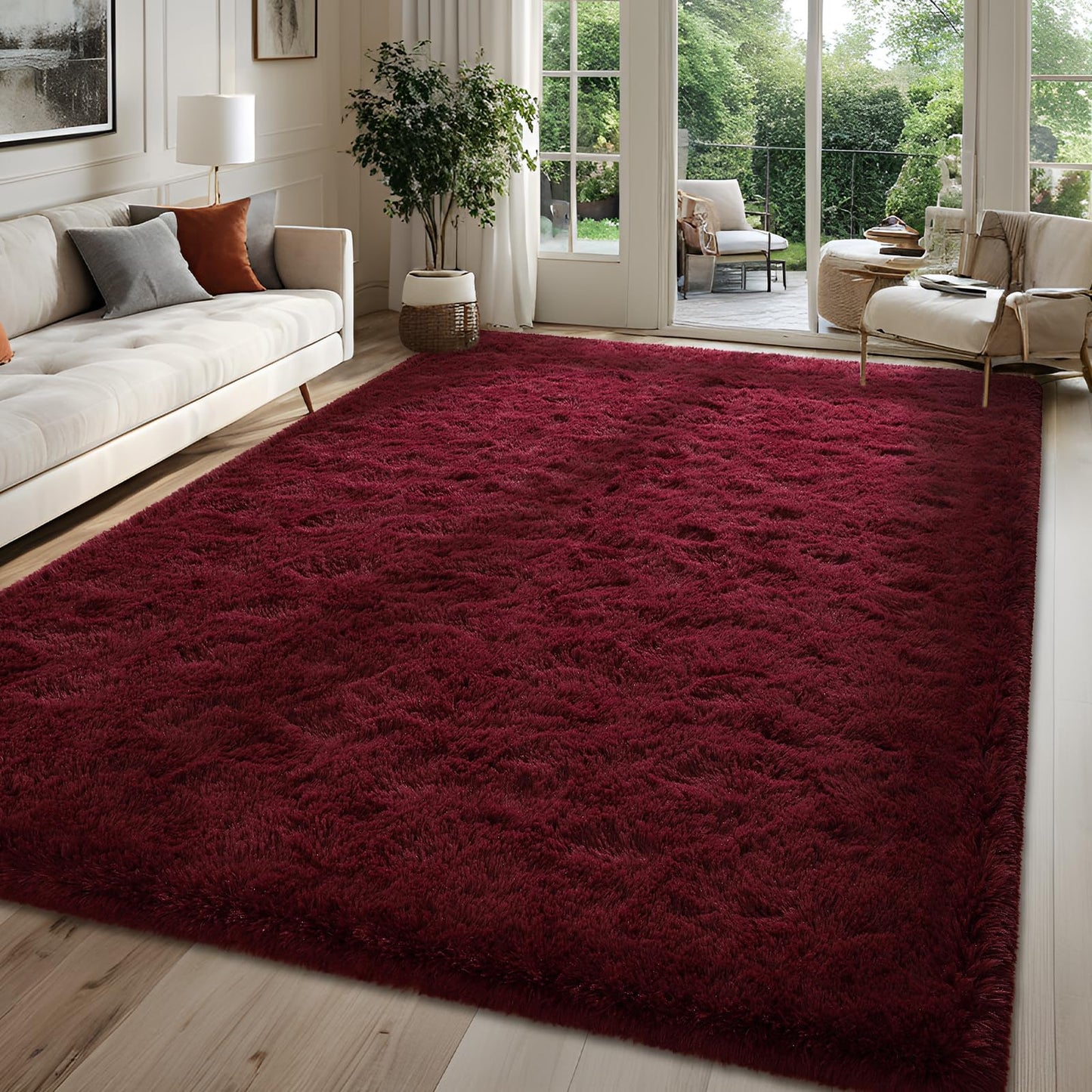 FALARK Fluffy Burgundy Red Rugs for Bedroom, 4x6 Feet Dark Red Area Rug for Living Room, Soft Shaggy Plush Cute Floor Carpet for Boys Kids Girls Bedroom, Non Slip and Washable Carpets for Home Decor