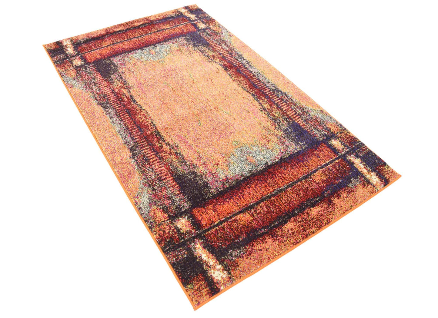 Unique Loom Estrella Collection Rustic, Distressed, Modern, Abstract Area Rug (3' 3 x 5' 3 Rectangular, Orange/Black)