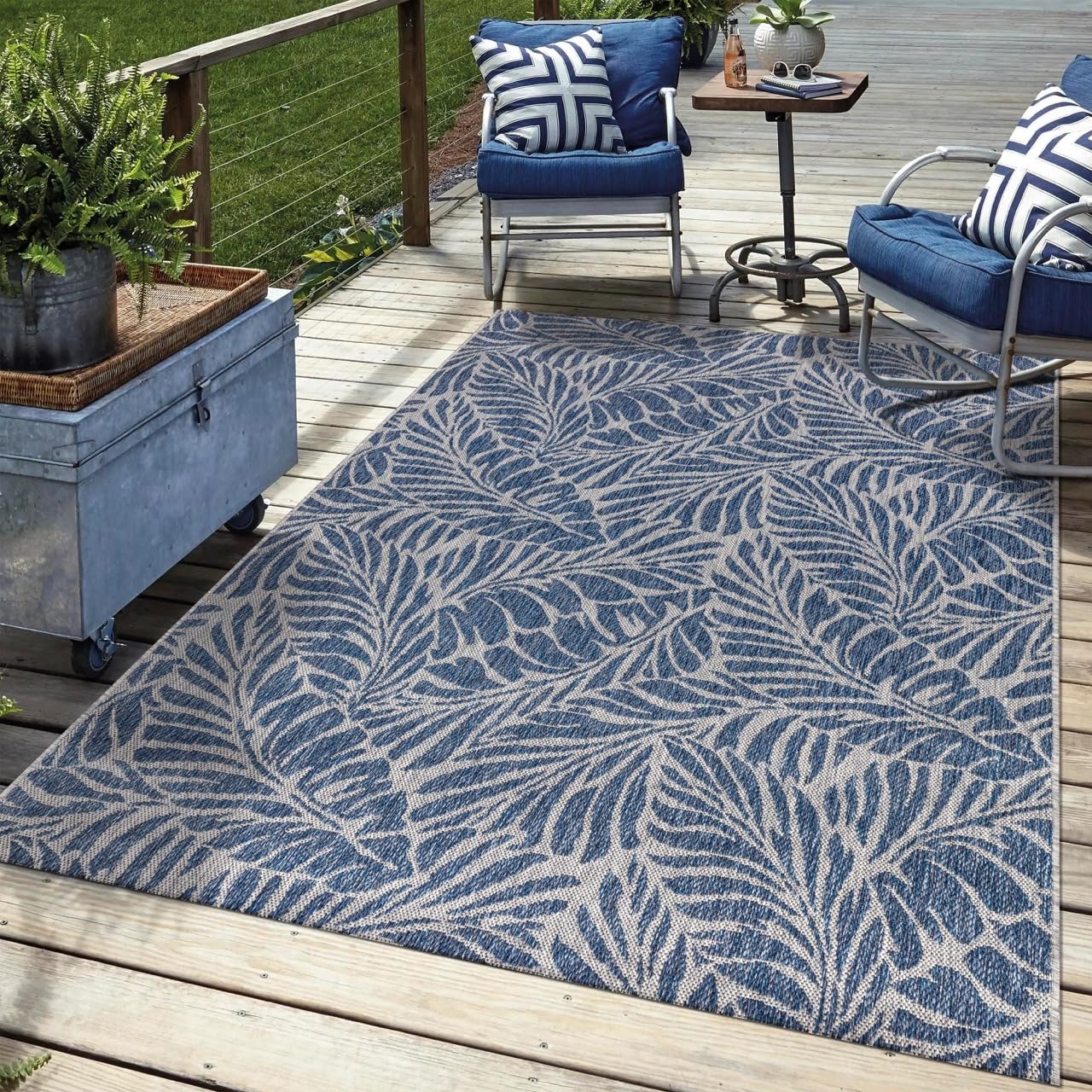 Keen Home Design Terrace Outdoor Throw Rug - 36"x60" Washable Indoor/Outdoor Rug for Patio, Kitchen, Balcony, Beach, Garden, Deck and Porch, Size: 3' x 5', Rainforest Navy