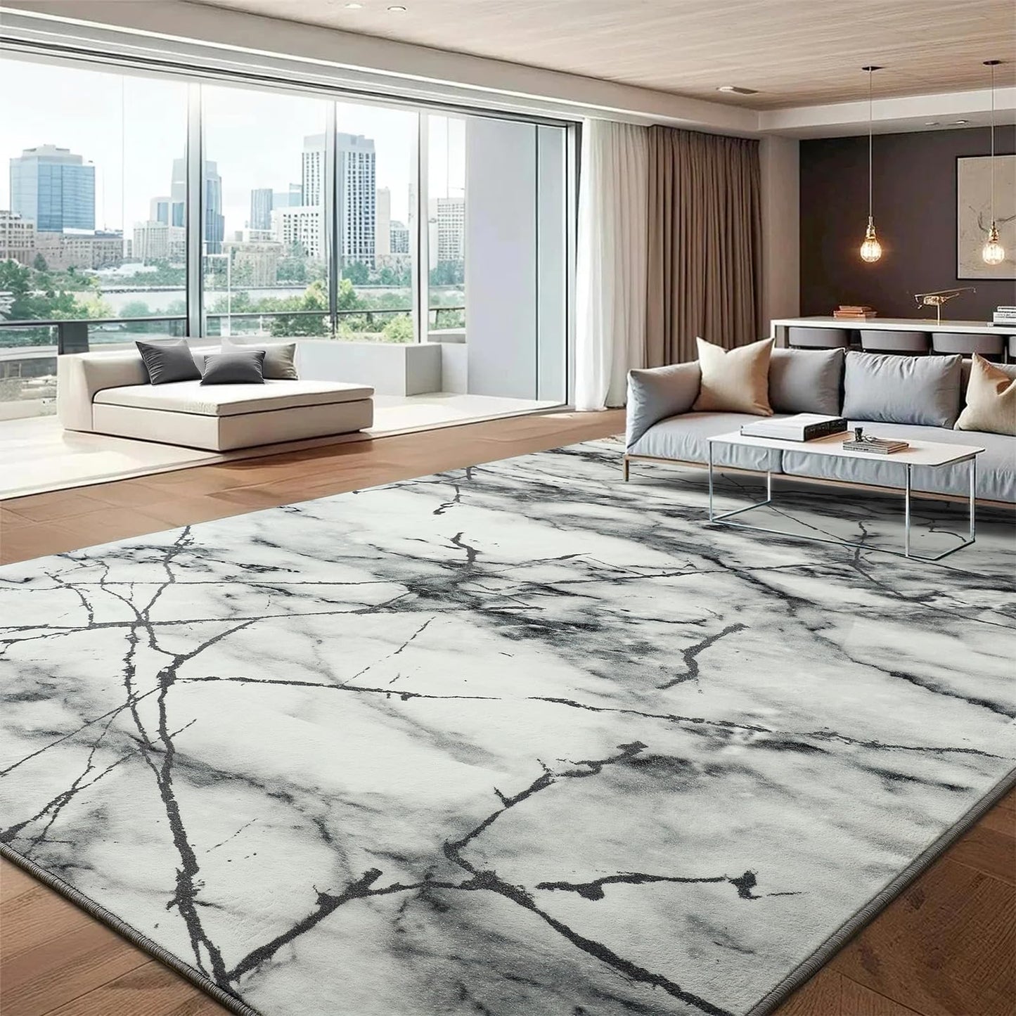 Przemy Area Rugs for Living Room, 4x6 Washable Rug for Bedroom, Modern Non Slip Carpet for Dorm Hallway Nursery Dining Room Office, Grey and White