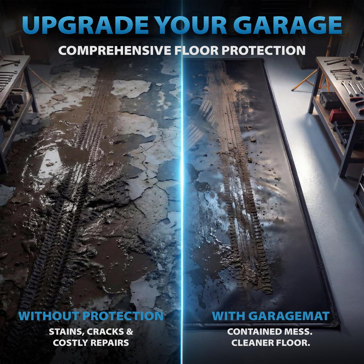 DremGara 7'9" x 18' Heavy-Duty Garage Floor Mat - 610GSM Commercial-Grade PVC Containment Mat with 1.2" Raised Edges to Trap Water, Mud, Snow & Oil, Waterproof Garage Floor Mat for Cars, Non-Slip
