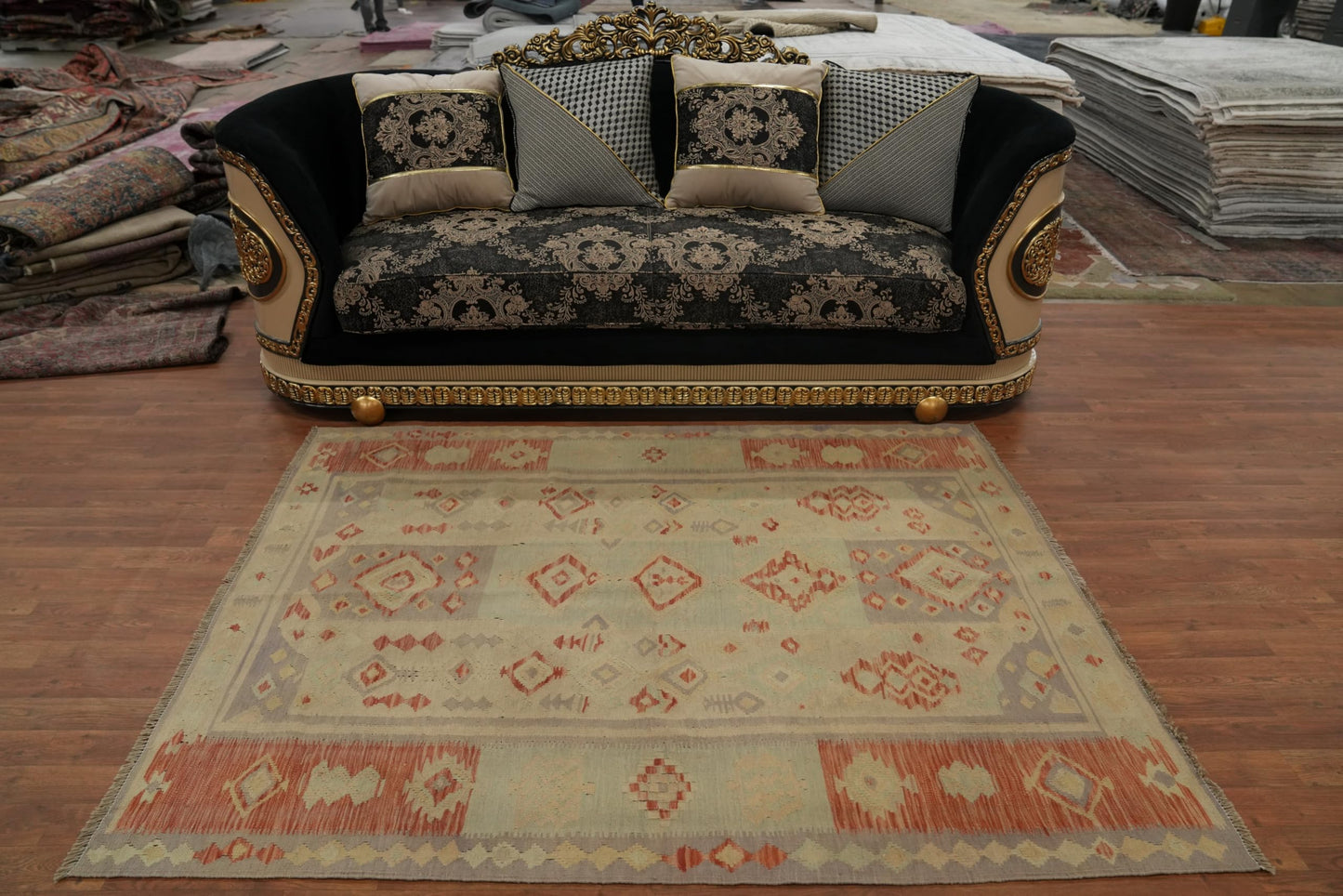 Rug Source Southwestern Collection, 5x6 Rug, Hand Woven Beige & Ivories Tribal Rug, Oriental 100% Wool Carpet for Foyer, Entryway and Hallway