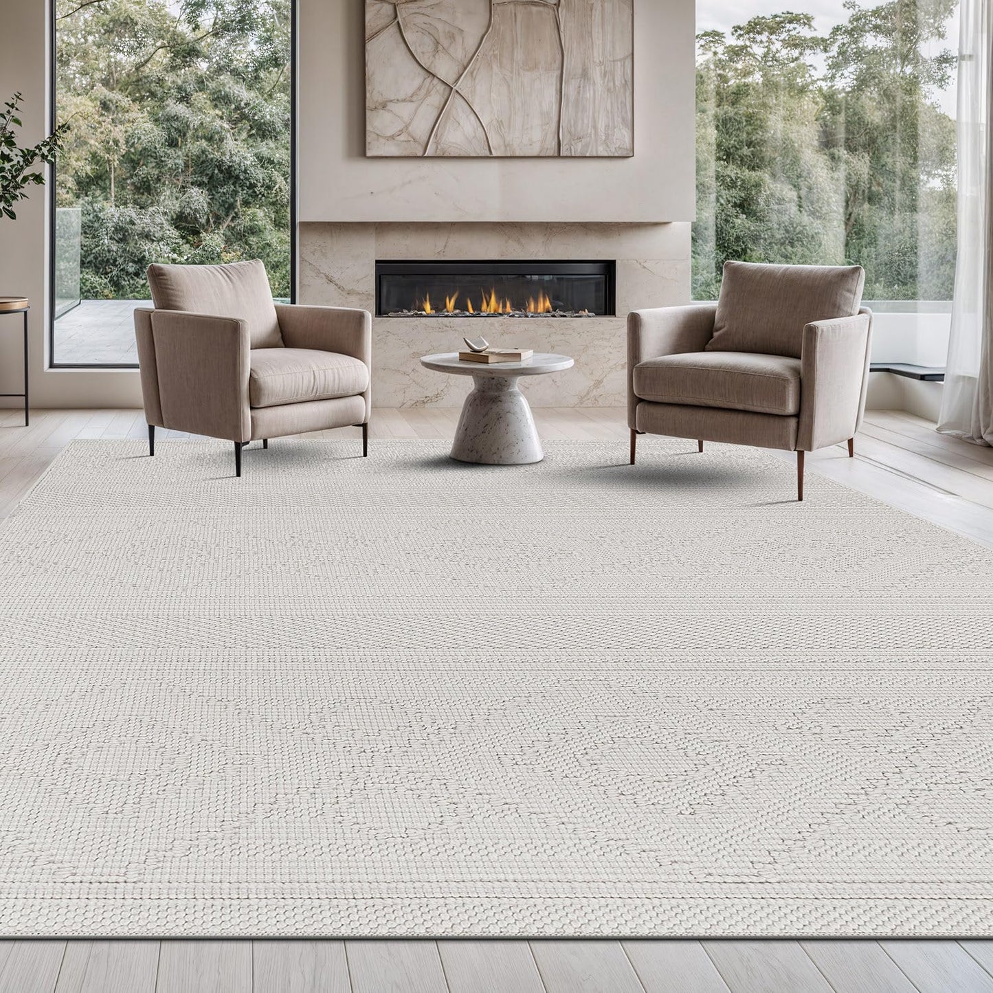 Beverly Rug Micro Loop Area Rug White 8x10 Modern Luxury Soft Boho Geometric Durable Indoor Area Rugs for Living Dining Room Office Stain Resistant Non Shedding Casual Indoor Carpet White 8 x 10