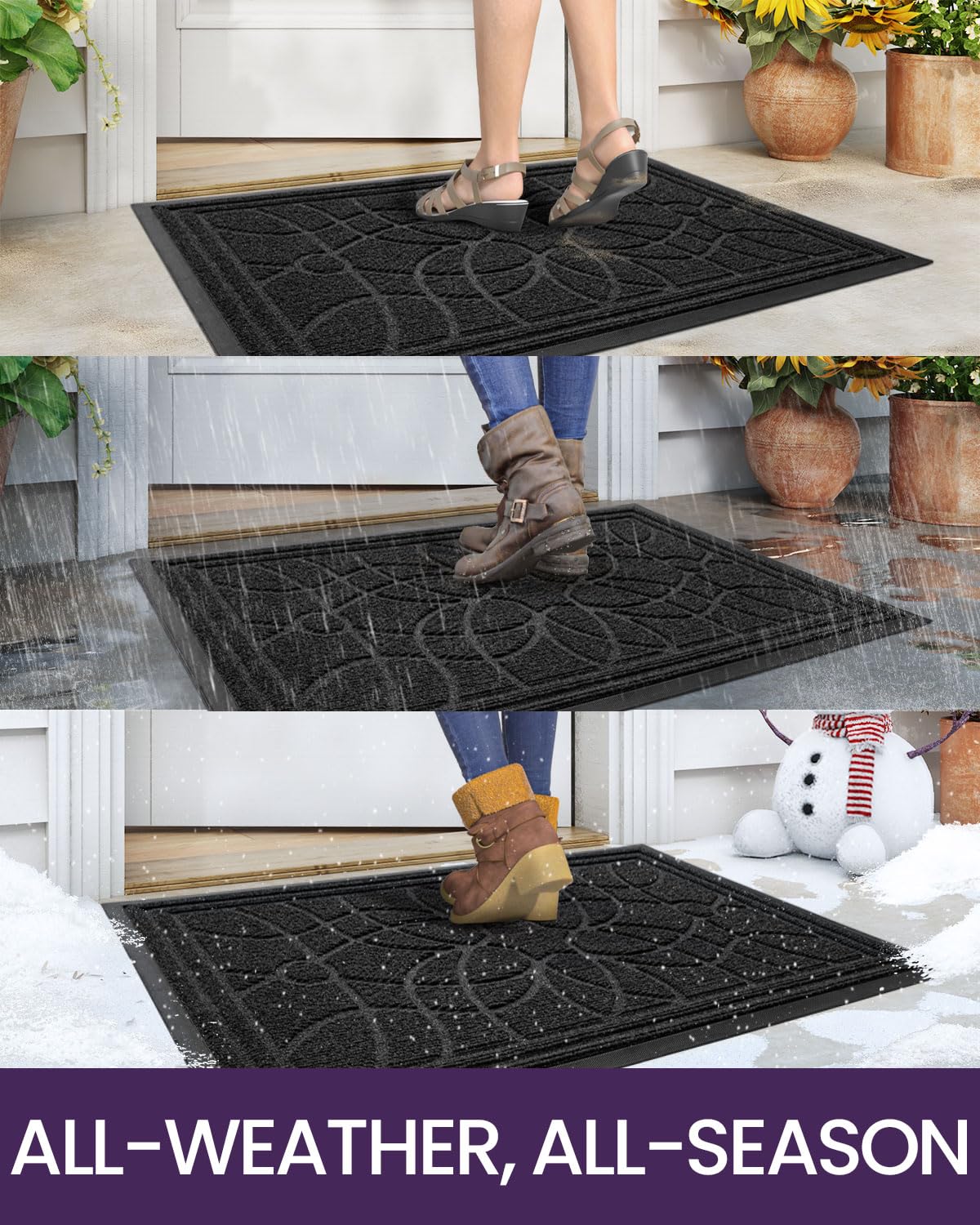 DEXI Front Door Mat Outside Entrance, 4x6ft Large Heavy Duty Non Slip Low Profile Doormat for Entryway, Trap Dirt and Moisture Welcome Mats, Easy Clean, Patio, Garage, Black