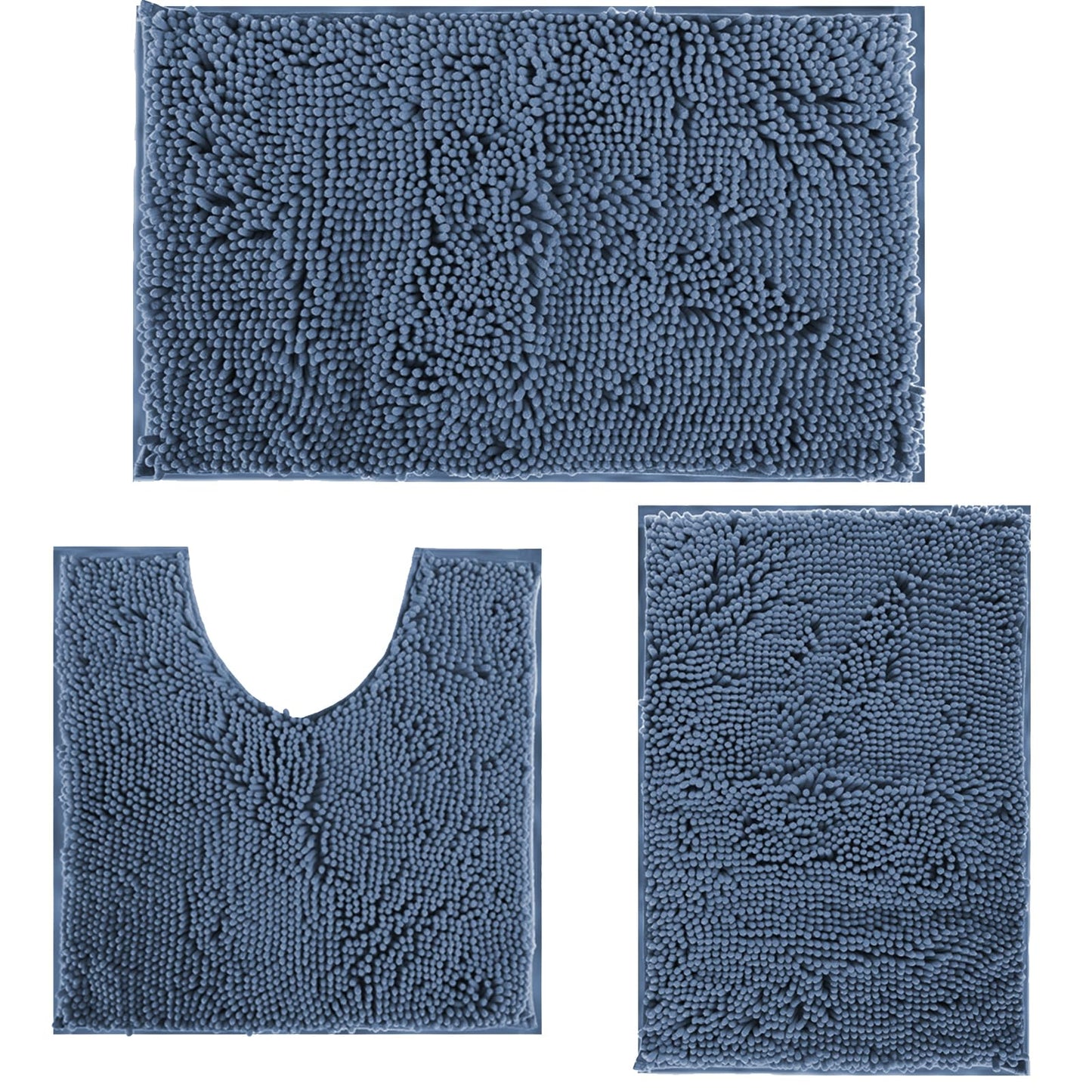 Blue Bathroom Rugs Chenille Bath Mats Set 3 Piece Extra Soft and Absorbent Shaggy Rugs, Machine Wash and Dry, Perfect Plush Bath Mats for Tub, Shower, Bathroom Decor, Washable Carpets Set