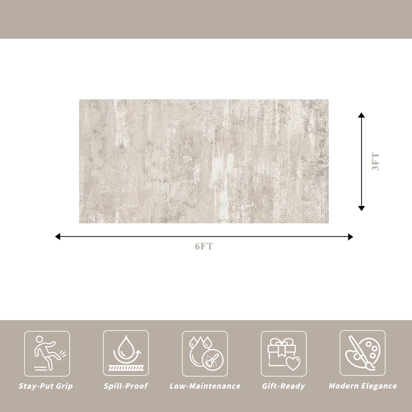 Abstract Kitchen Runner Rug 3x6 - Indoor Washable Carpet for Hallway Bedroom Laundry Low Pile Entryway Rugs with Non Slip Rubber Backing Modern Home Decor Mat for Dining Room Bathroom 3x6 Beige