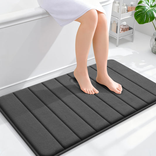 OLANLY Memory Foam Bath Mat 36x24, Super Soft Absorbent Bathroom Rugs, Quick Dry, Machine Washable Shower Floor Rugs, Bathmat Carpet, Bathroom Home Decor Accessories, Black