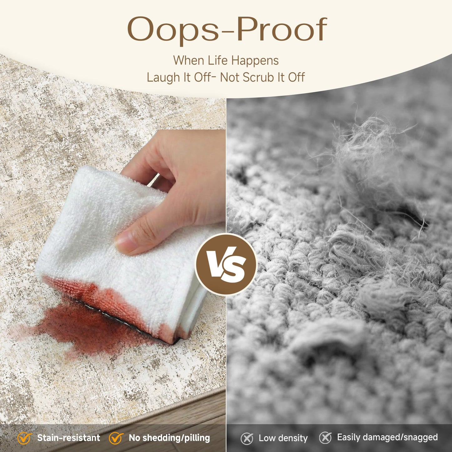 PureCozy 2x3 Washable Area Rug Beige Abstract Non Slip Carpet for Entryway Kitchen Soft Low Pile Neutral Modern Throw Indoor Door Mat Living Room Bedroom Office Bathroom