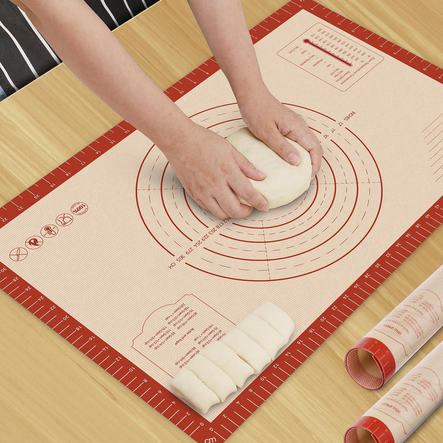 HOTEC Silicone Baking Mat - 26x16 Thickened Pastry Dough Mat with Measurement Non-Stick For Dough Rolling, Bread, Oven Liner, Kitchen Counter, Fondant/Pie Crust