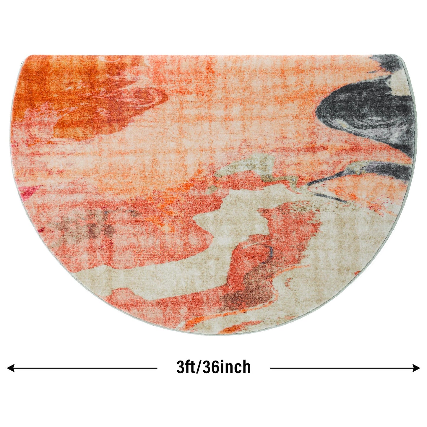Carvapet 3ft Round Desk Chair Mat - Red Orange Modern Abstract Circle Rug, Washable Non Slip Rubber Backing Rolling Wheel Floor Protector for Office