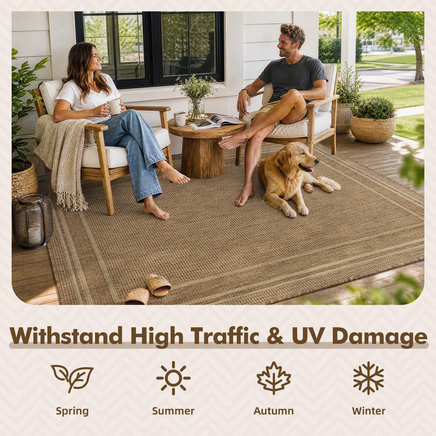 MontVoo-3x5 Outdoor Rug Porch Entryway Rug-Polypropylene Indoor Outdoor Rugs for Entryway Kitchen Balcony Patio, Textured Weave, Durable, Fade-Resistant, Non-Shedding, Modern Neutral Brown