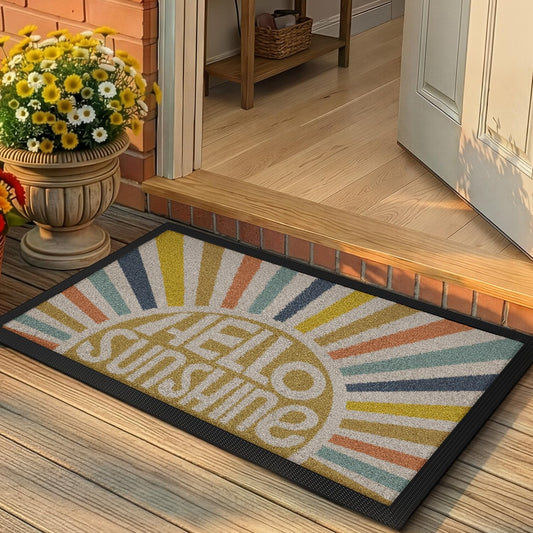 Color&Geometry Outside Welcome Door Mat, 17x30 Low Profile Non Slip Durable Heavy Duty Entrance Doormat, Easy Clean Mats for Front Back Door Entryway Patio Garage Porch, Hello Sunshine