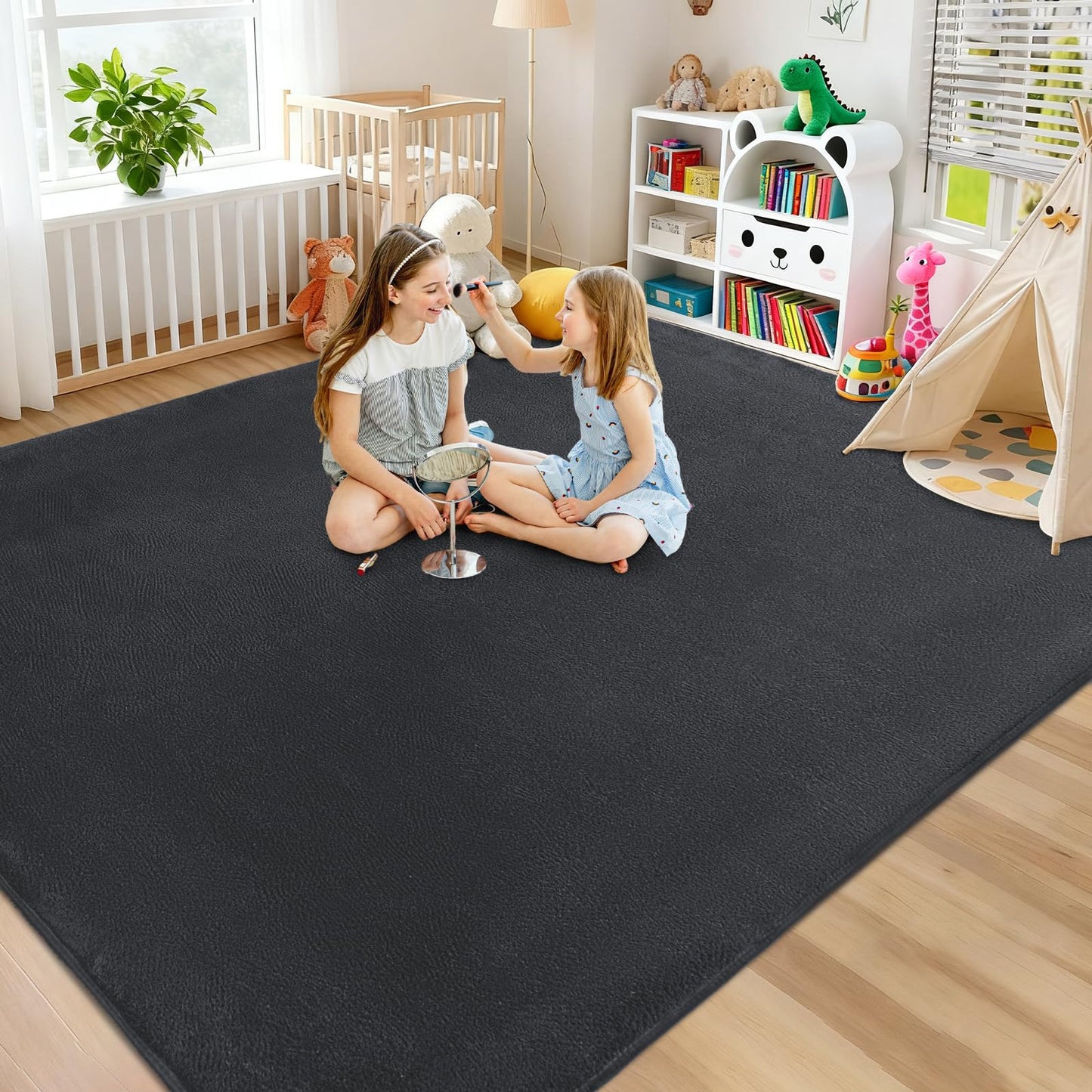 QDUIDU Large Area Rugs for Bedroom Living Room - 5x8 Feet Ultra Soft Dark Grey Rug Thickened with Memory-Foam, Solid Modern Minimalist Carpets for Home Decor, Non-Slip and Comfy Nursery Room Rugs