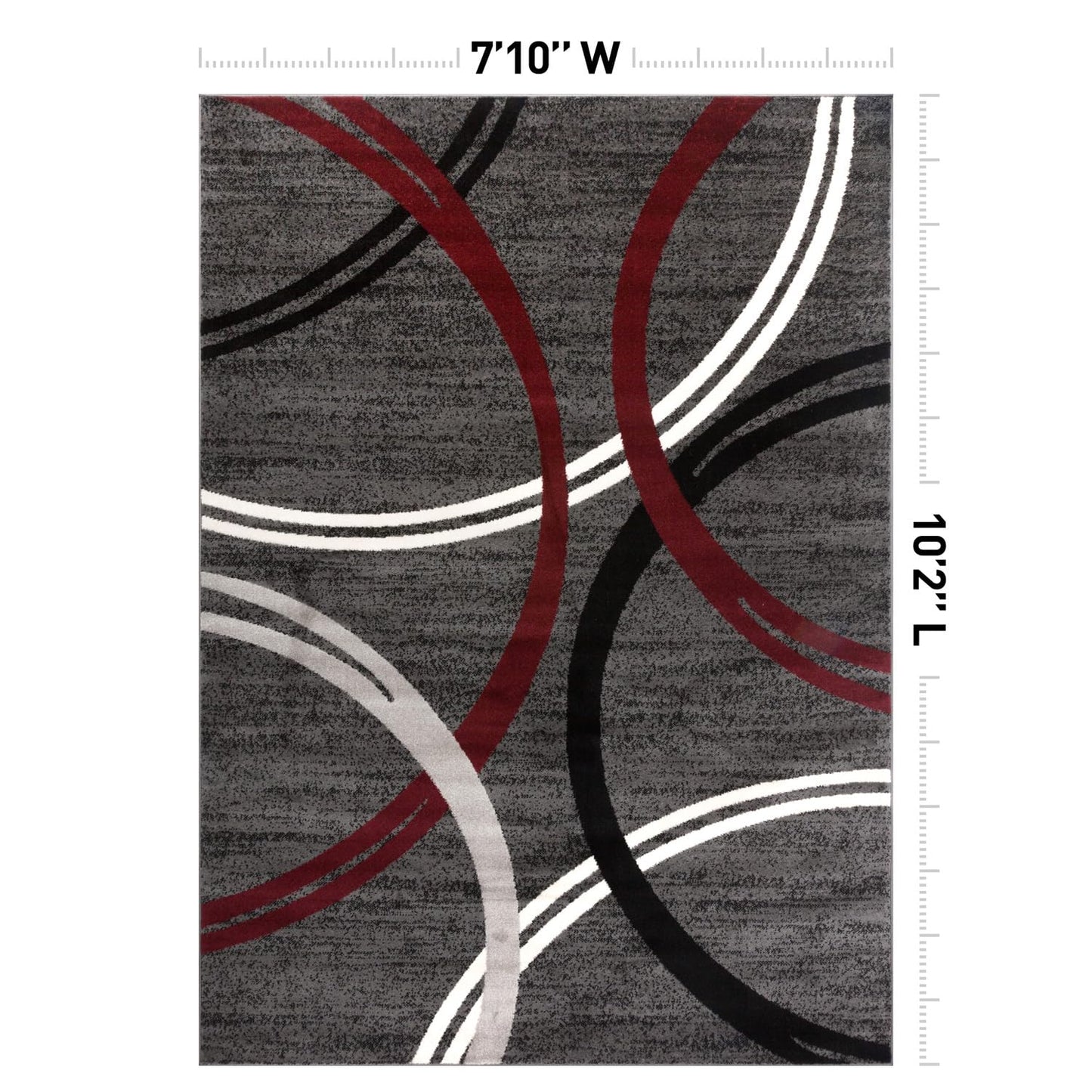 Rugshop Modern Wavy Circles Design Non-Shedding Area Rug, Carpet for Living Room, Dining Room, or Bedroom, Red, 7'10" x 10'2"
