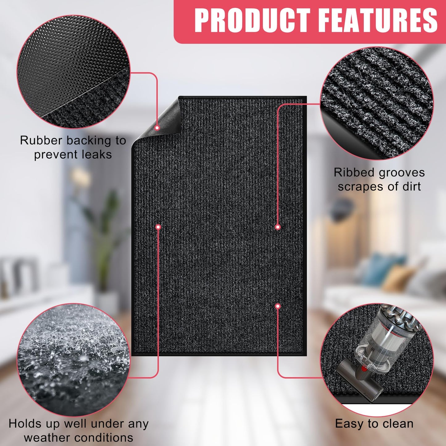 Kuyal Front Door Mat, 3'x4' Indoor Outdoor Entrance Mat, Commercial Floor Mats Inside Outside Entrance, Heavy Duty Durable Welcome, Rubber Backing Non Slip Outdoor Mats for Entryway,Black