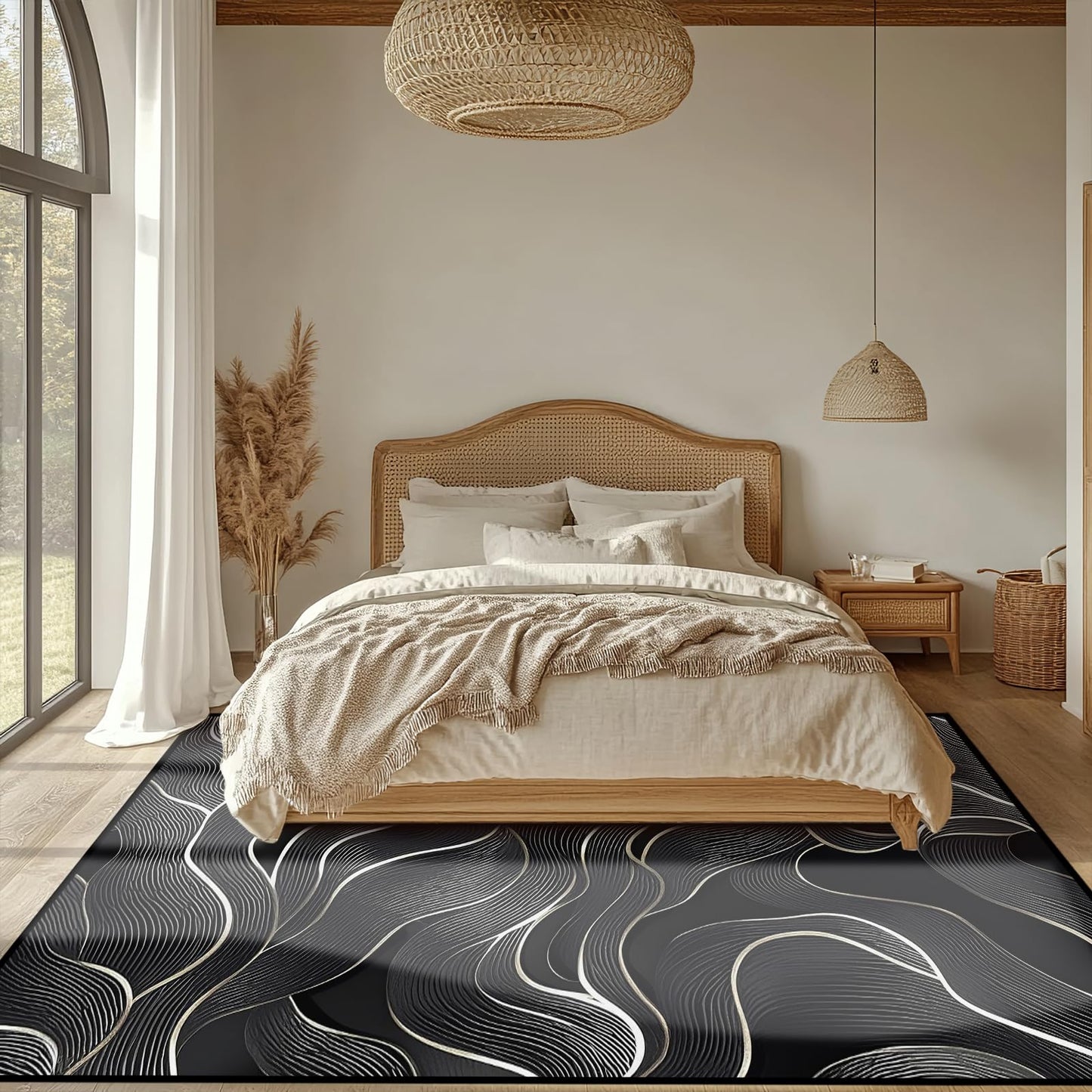 8x10 Area Rug Black White Modern Rug for Living Room Indoor Machine Washable Abstract Rugs for Bedroom Ultra Soft Dining Room Large Carpet Non-Slip Non-Shedding Throw Rug for Home Office