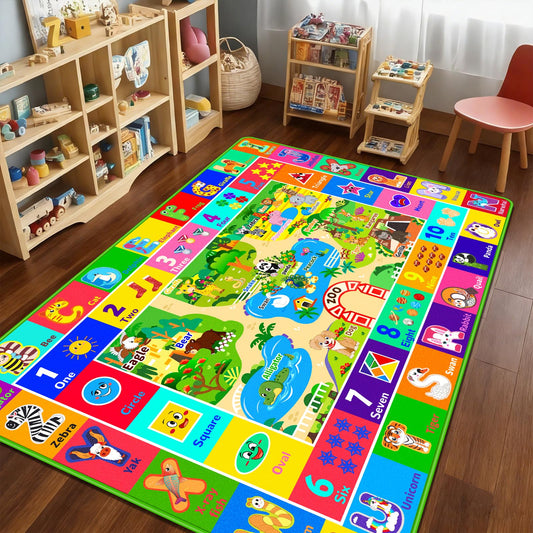 Mfmiudole Kids Rug for Playroom, Soft & Non-Slip Educational Rug with ABC, Animals, Numbers, Floor Play Mat for Kid, Preschool Classroom Rugs Playmat for Nursery Kids (78.7X59 inch, Zoo)