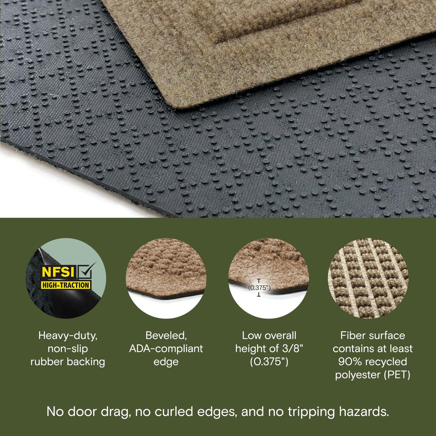 WaterHog Squares Front Door Mat Indoor Outdoor Entrance, Absorbent All-Weather Doormat with Non-Slip Rubber Backing, Dirt & Moisture Trapper, Low Profile, Easy Clean, Made in USA, 35.5"x59.5" Camel
