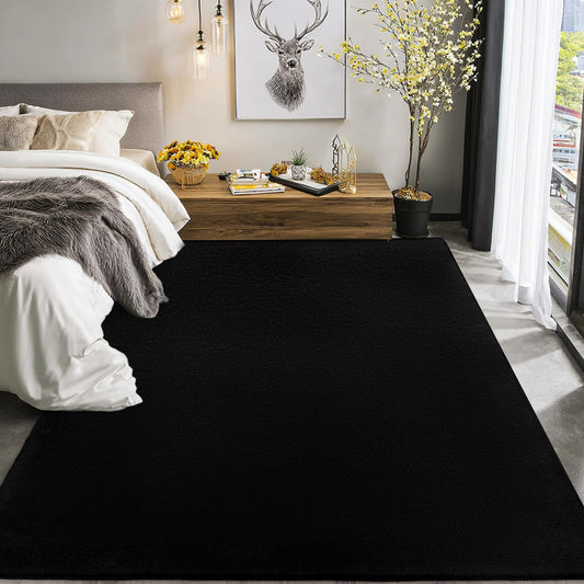 qulint Black Rug for Bedroom 4x6, Washable Thickened Memory-Foam Indoor Rug for Living Room, Minimalist Modern Carpet Non Slip Comfy Alfombras for Student Kid Room Nursery College Dorm Home Decor