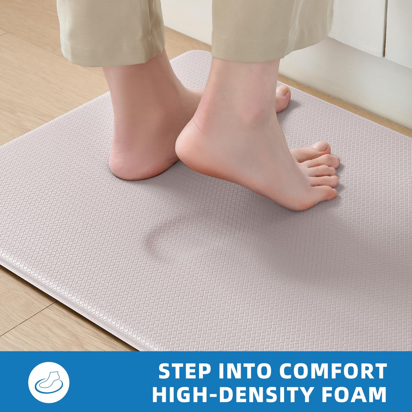 StepAura Kitchen Mats for Floor 2 Piece - 17"x29"+17"x59" Anti Fatigue Mats for Kitchen Floor - Non Slip Cushioned Rugs for Standing - Ivory