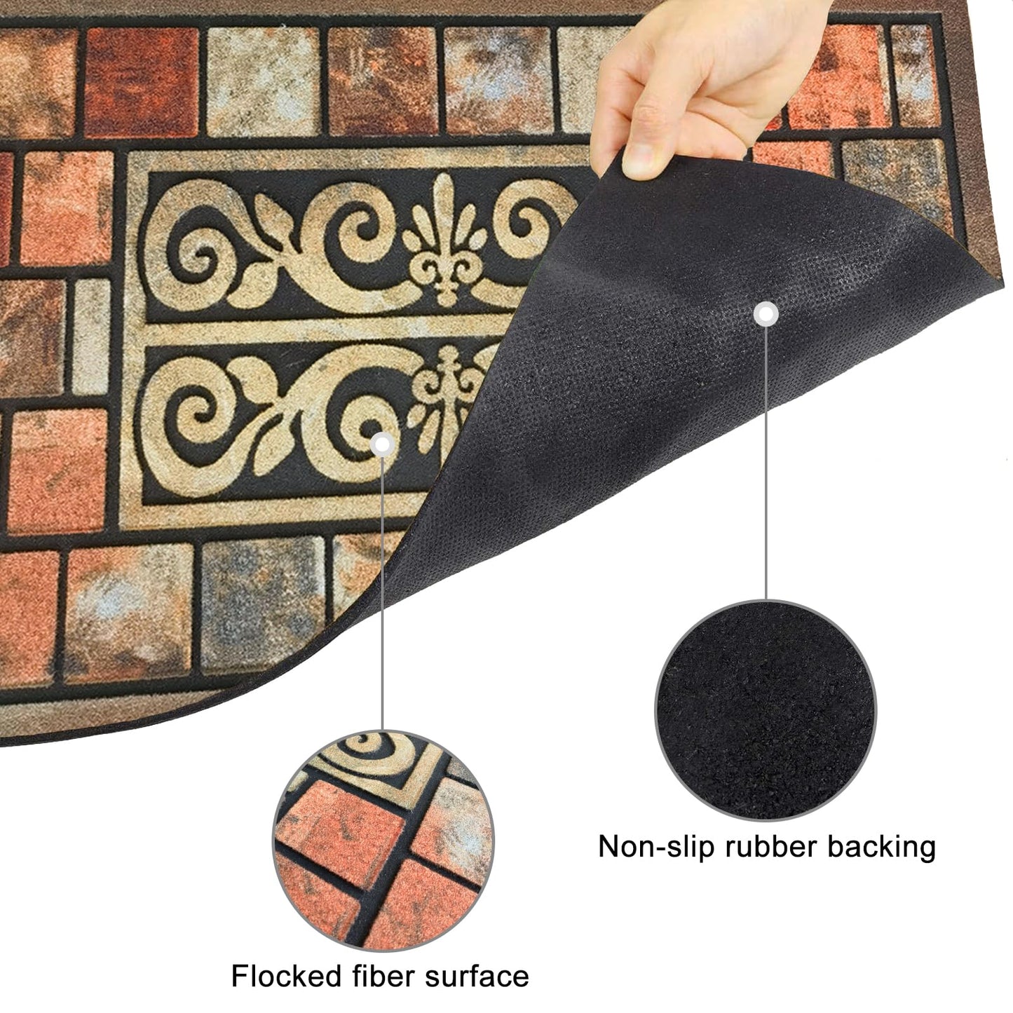 CHICHIC Door Mat Welcome Mat 18x 30 Inch Front Door Mat Outdoors for Home Entrance Outside Entry Way Doormat, Heavy Duty Non Slip Rubber Back Low Profile, Brick