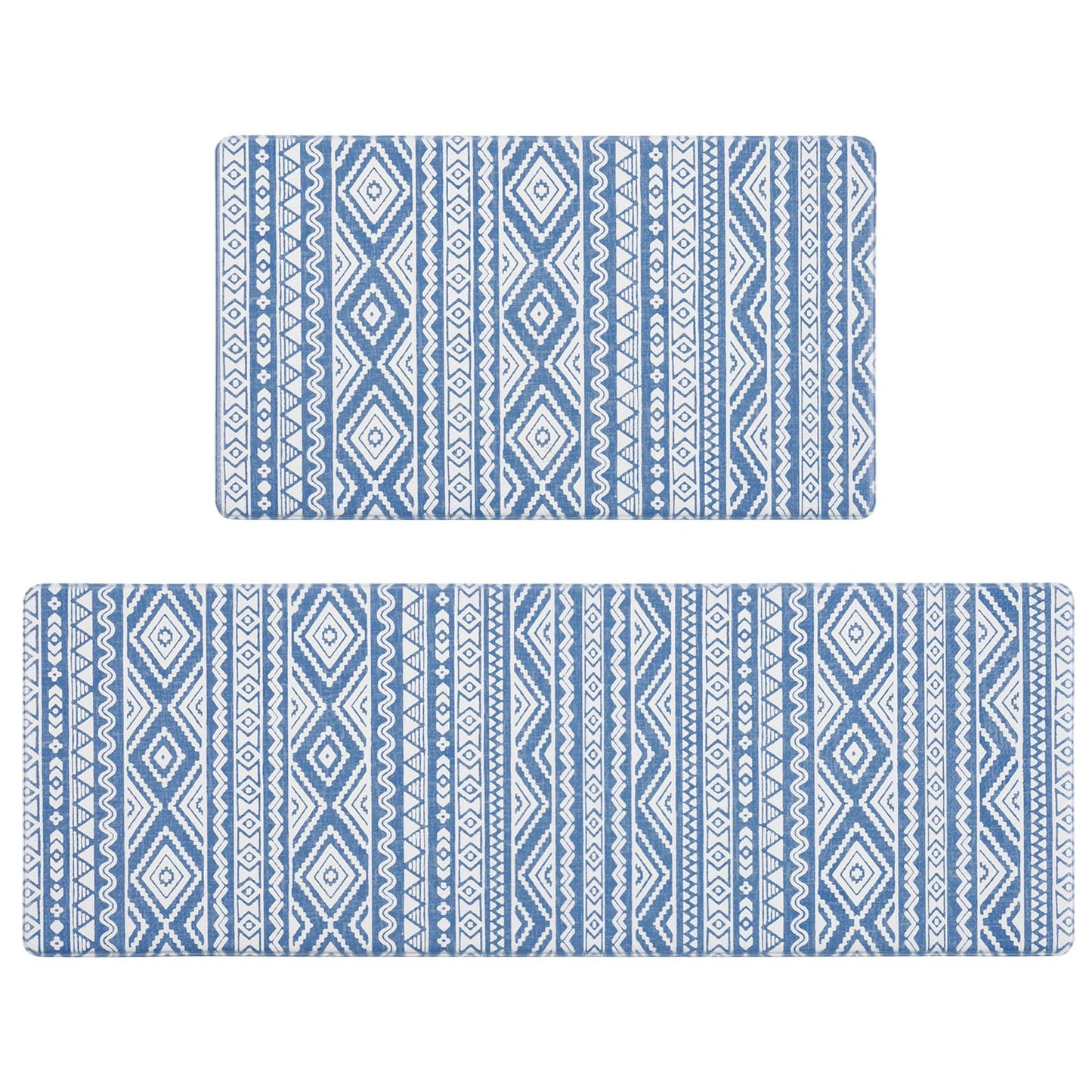 FRESHMINT Anti Fatigue Kitchen Mats for Floor 2 Piece Set, Waterproof & Non-Skid Boho Kitchen Rugs, Cushioned Kitchen Mat for Standing Washable Comfort Desk Kitchen Runners, 17x30+17x47