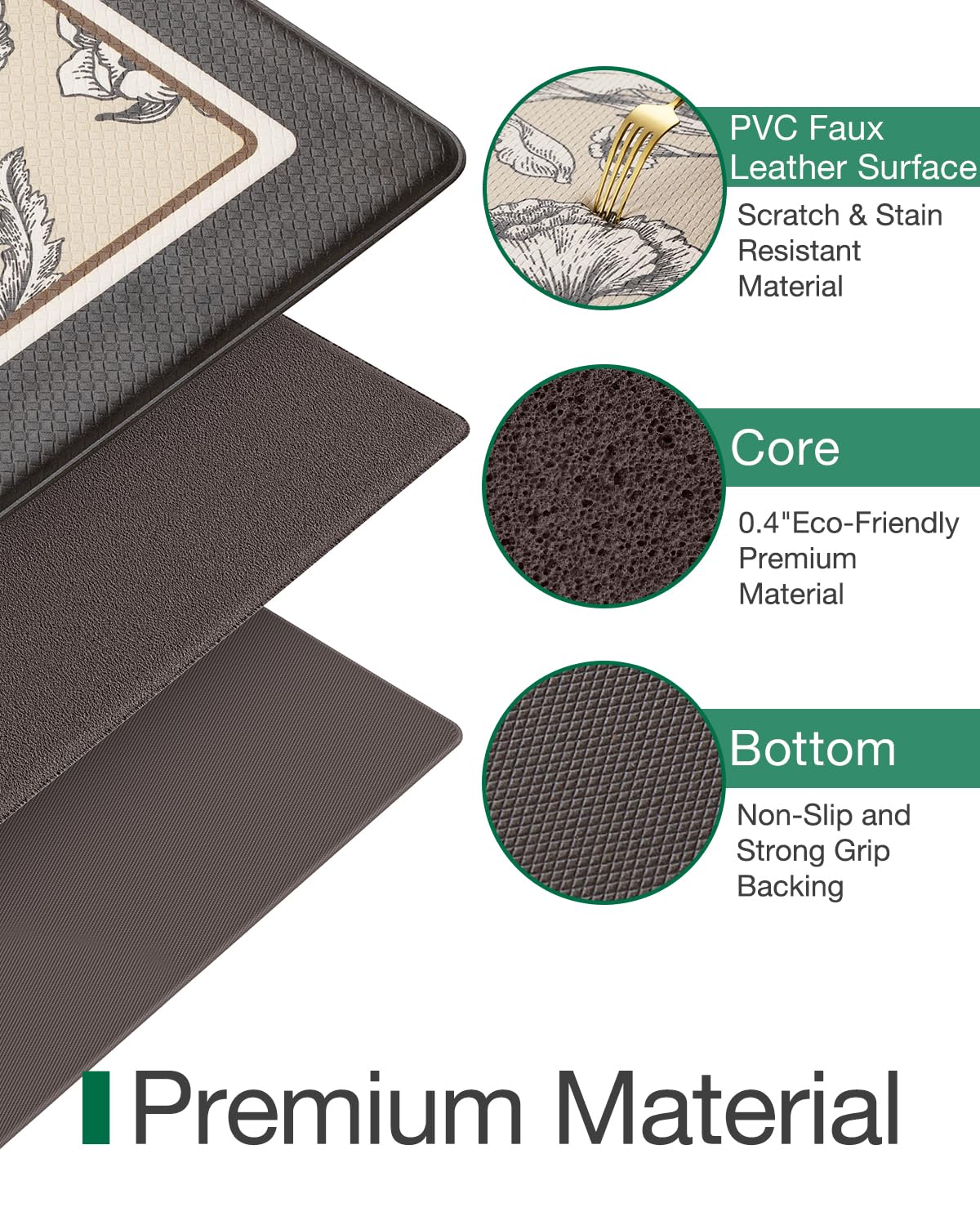 LUMI Anti Fatigue Kitchen Cushioned Mat for Floor, Padded Waterproof Runner for Standing, Stain Resistant Comfort Rugs for Home, Sink, Laundry, 24x108