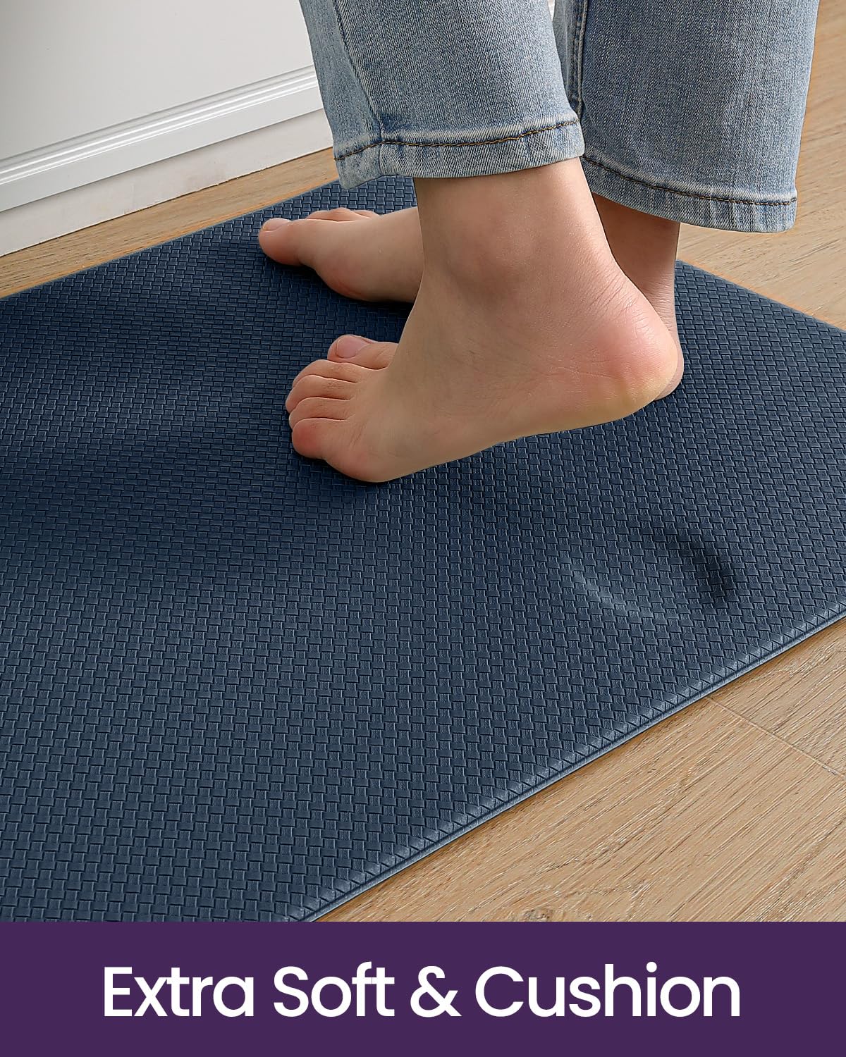 DEXI Kitchen Floor Mats Cushioned Anti Fatigue, 23x59, Large Wide Standing Runner Rug Waterproof, Comfort Memory Foam Padded for Front Sink Laundry, Navy