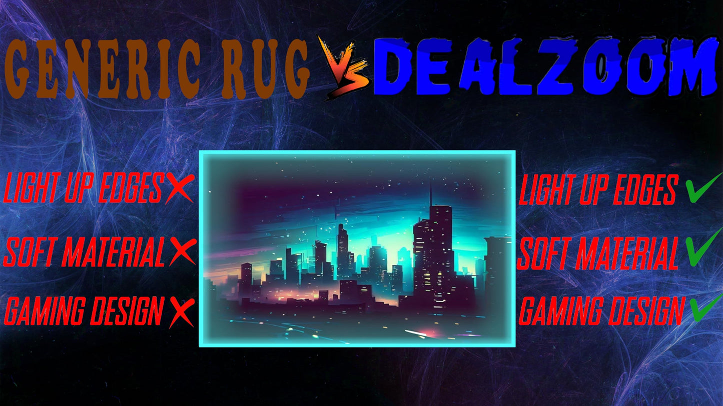 DEALZOOM Gaming Rug RGB LED Light (3x5 Skyline) - Bedroom Gamer Rug Floor Mat Gaming Decor - Kids Room Rug Anti Slip Mat for Gamer Chair – Play Game Room Décor for Teen, Boys, Kids