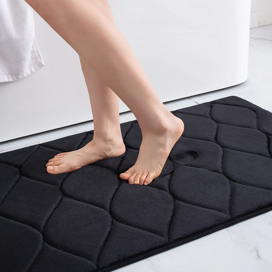 Colorxy Memory Foam Bathroom Rugs, Ultra Soft & Non-Slip Bath Mat, Water Absorbent and Machine Washable Bath Carpet Rug for Shower Bathroom Floor Rugs, 30''x20'', Black