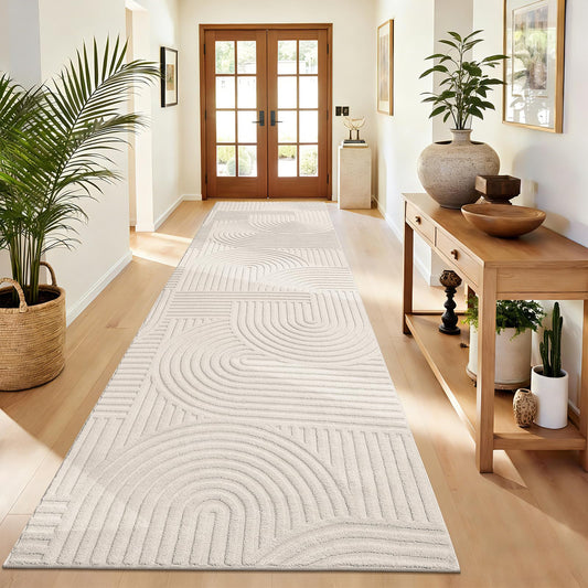 Pauwer 3x10 Washable Area Rugs for Living Room Modern Beige Solid Color Soft Fluffy Rugs for Bedroom Non Slip Boho Accent Indoor Mat Floor Carpet Cover for Kids Dining Room Kitchen Office