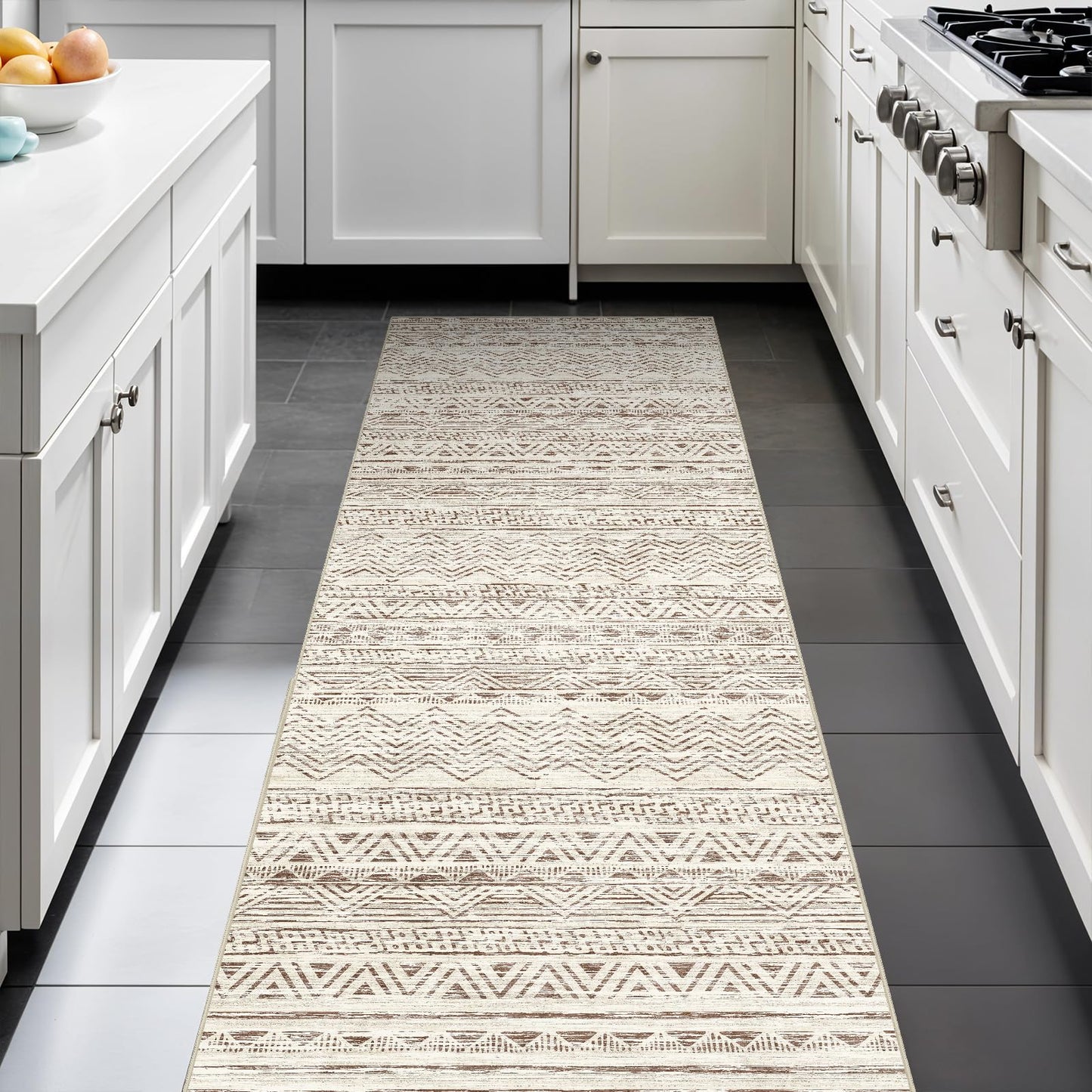 Ksrau 2x5 Hallway Runner Rug - Moroccan Non Slip Long Rug for Entryway Soft Low-Pile Washable Neutral Rugs for Kitchen Small Waterproof Indoor Floor Carpet for Bedroom Bathroom Laundry 2x5 Beige