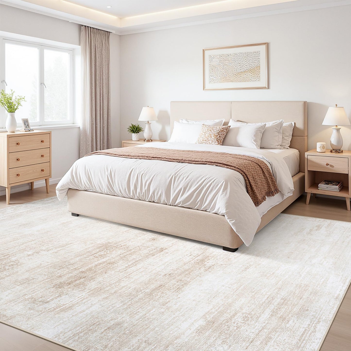 Tosuoka 8x10 Area Rugs for Living Room Bedroom, Washable Rug Beige Abstract Soft Rugs Modern Neutral Non-Slip Large Rug Low Pile Indoor Carpet for Nursery Dining Room Home Office