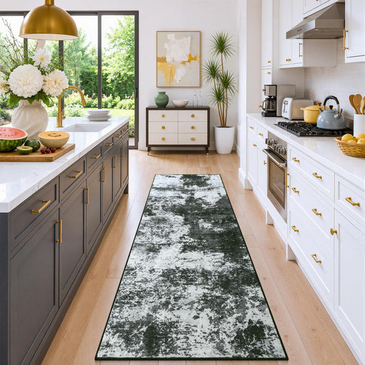 Merelax 2x6 Entryway Long Runner Area Rug, Black Washable Modern Abstract Entry Rugs for Kitchen Bedroom Hallways Living Room, Non Slip Carpet for Indoor Door High Traffic Family Room Decor