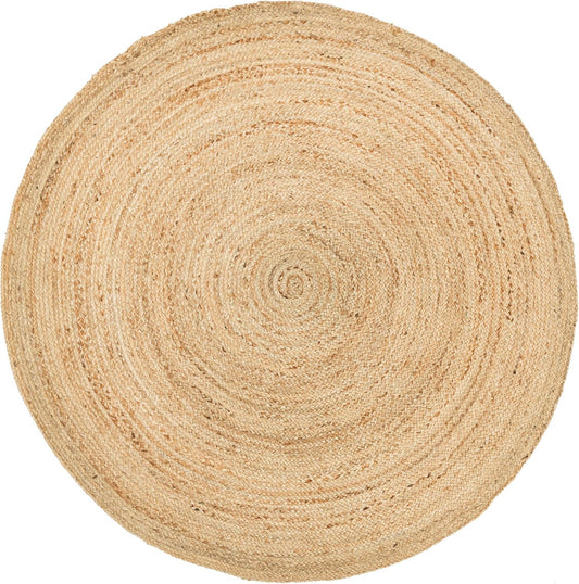 HOMEMONDE Handwoven Jute Area Rug - 4 feet Round Natural Yarn Loom Braided Rug - Eco-Friendly Boho Farmhouse Reversible Design for Bedroom, Living Room, and Kitchen (Natural)
