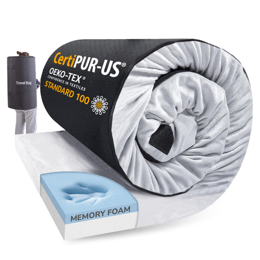 Memory Foam Camping Mattress 2.5 inch, Cot Pads, Single Small Portable Roll Up Camping Sleep Topper with Waterproof and Non-Slip Bottom, Camping Car Mat with Travel Bag, 72"×24"×2.5", Grey