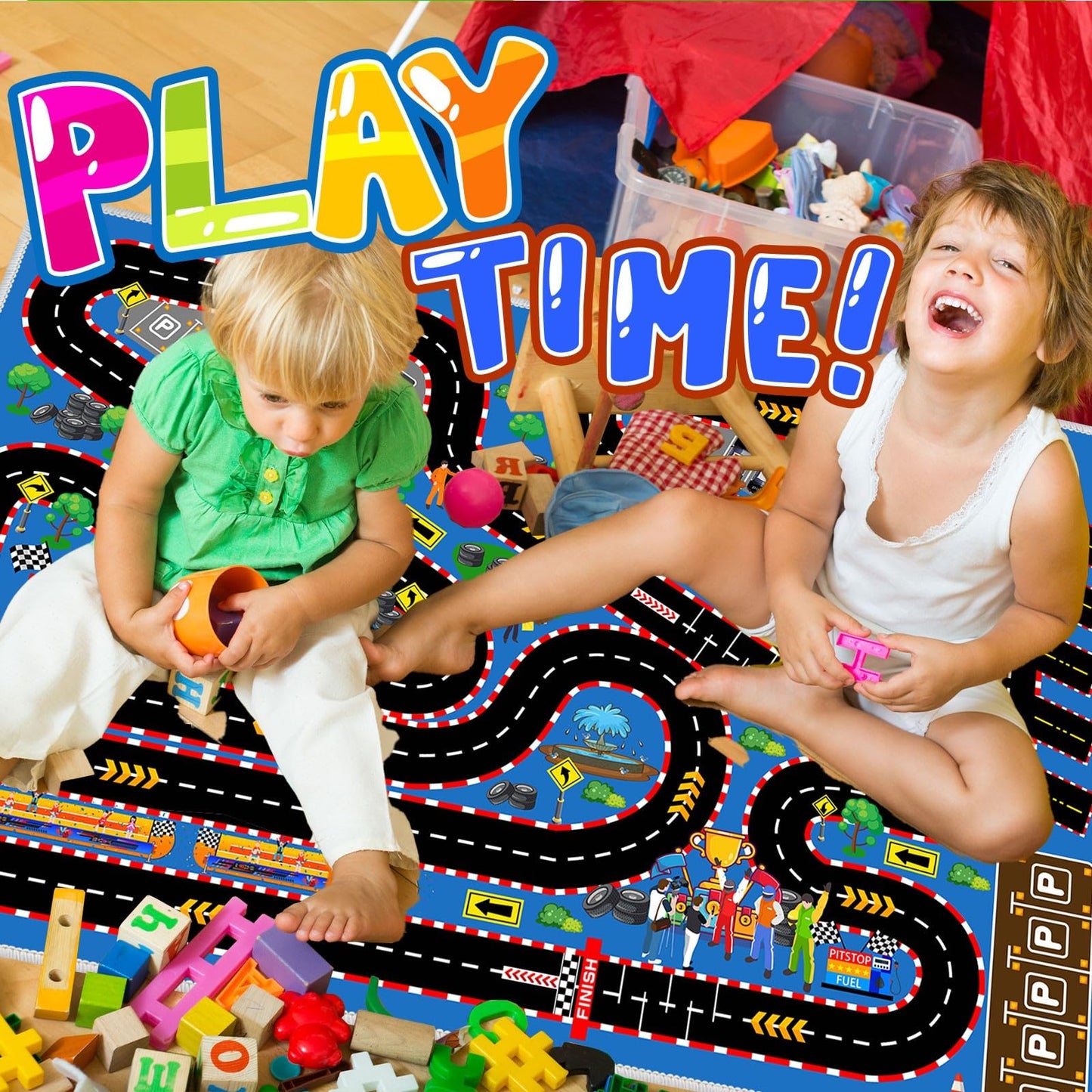 Kids Car Rug for Play Toy Cars, 39''x59'' Race Track Playmat Carpet Kid Play Road Rugs for Playroom Classroom Kids Room,Karting Road Racing Track Floor Mat Rug for Bedroom.