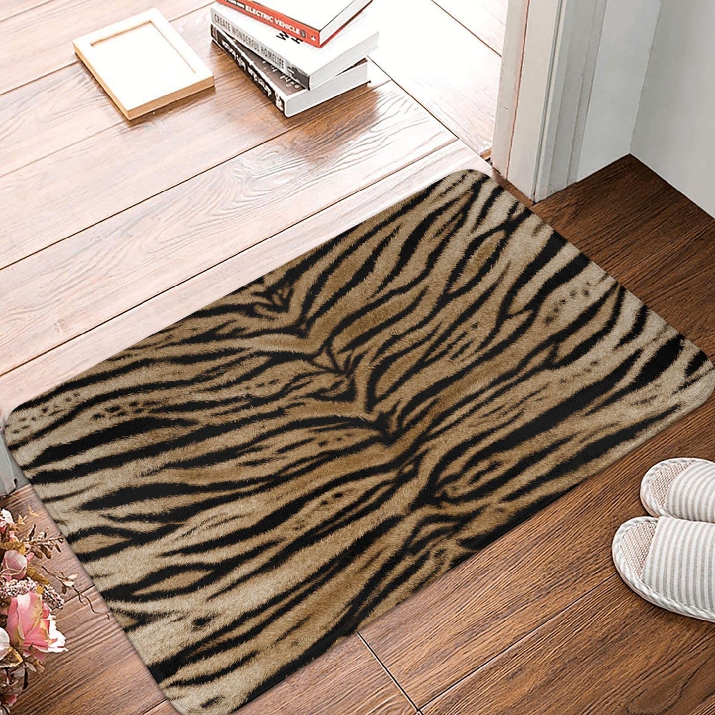 Sovvin Tiger Texture Print Bath Mat, Non-Slip Microfiber Rug, Soft Absorbent Kitchen Door Mat for Bathroom,Bedroom, 16x24 Inches